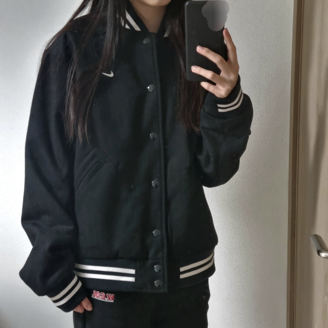 Nike NSW Authentics Varsity Jacket Black - Asia 착용 스타일