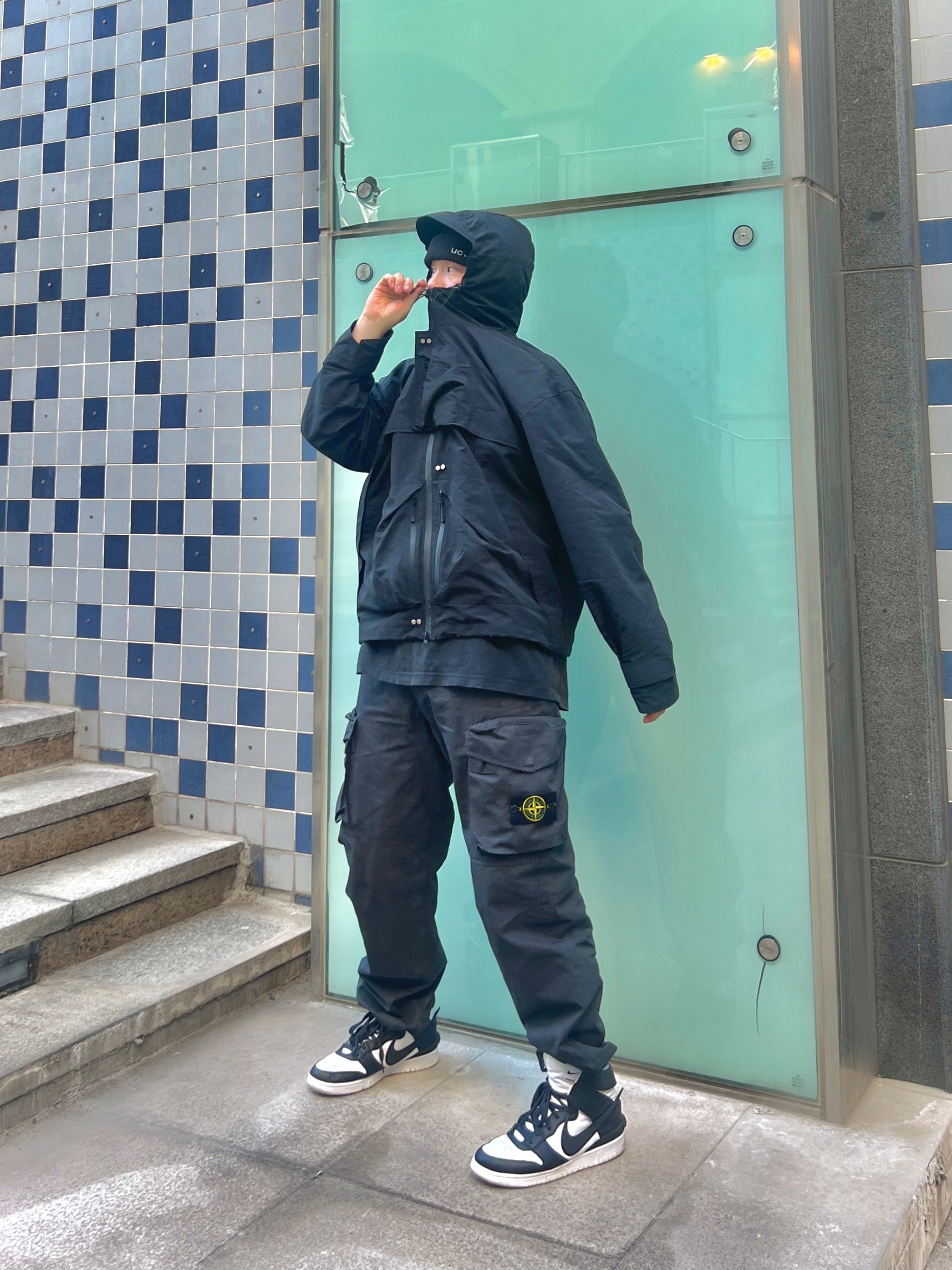 Nike x Ambush Dunk High Black, Supreme x Stone Island Reactive Ice Camo Ripstop Cargo Pants Black - 22SS 착용 스타일 - 2