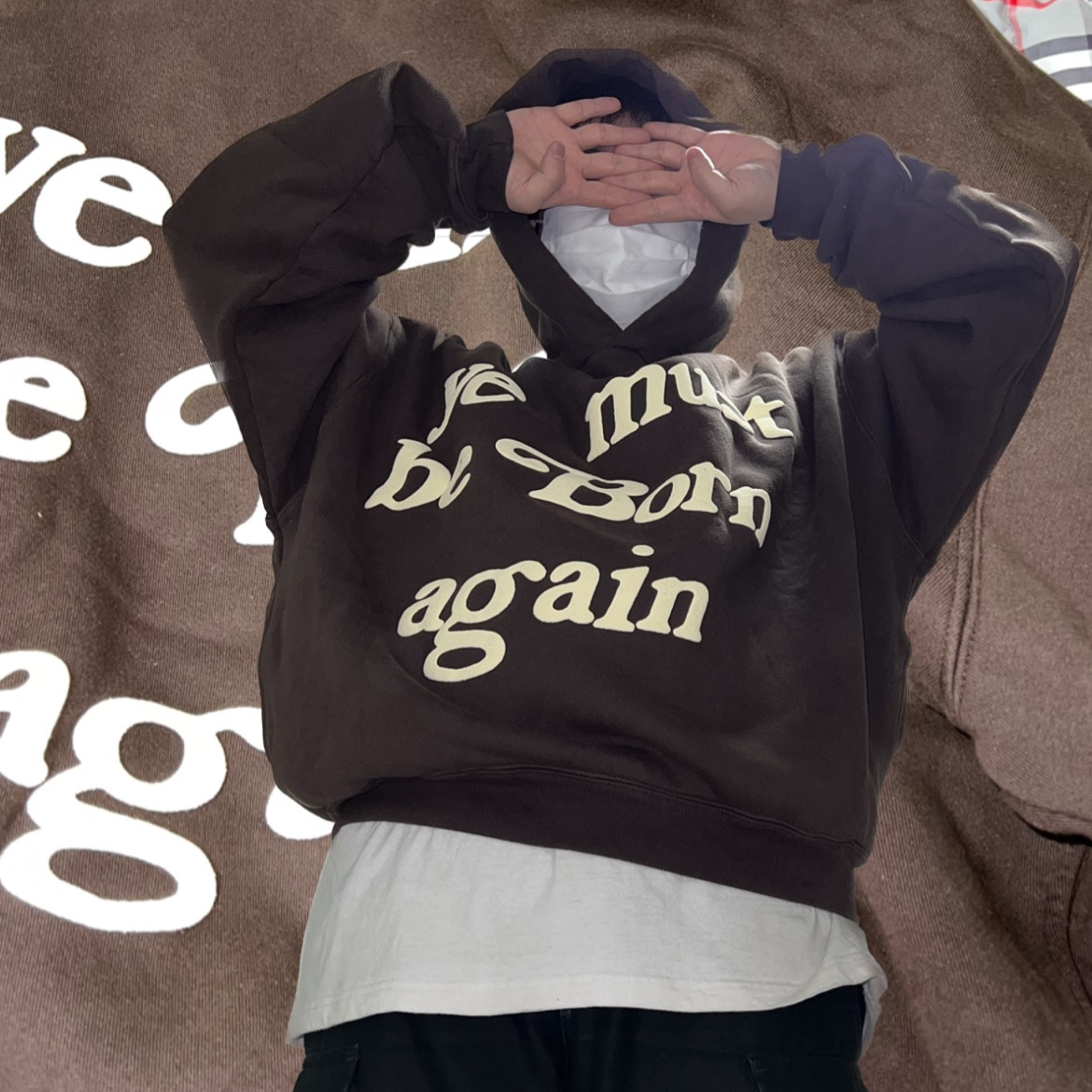 Cactus Plant Flea Market Born Again Hooded Sweatshirt Brown 착용 스타일
