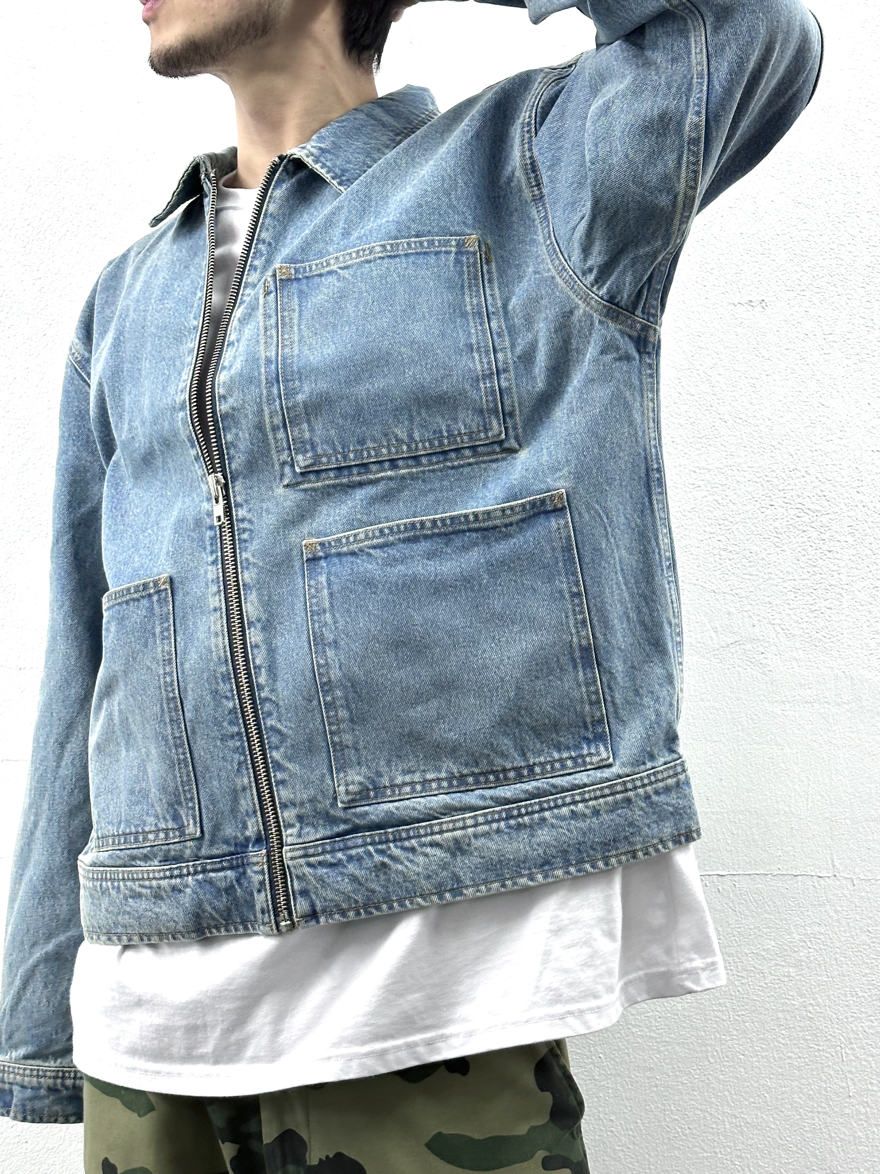 Stussy Denim Zip Work Jacket Washed Blue 착용 스타일