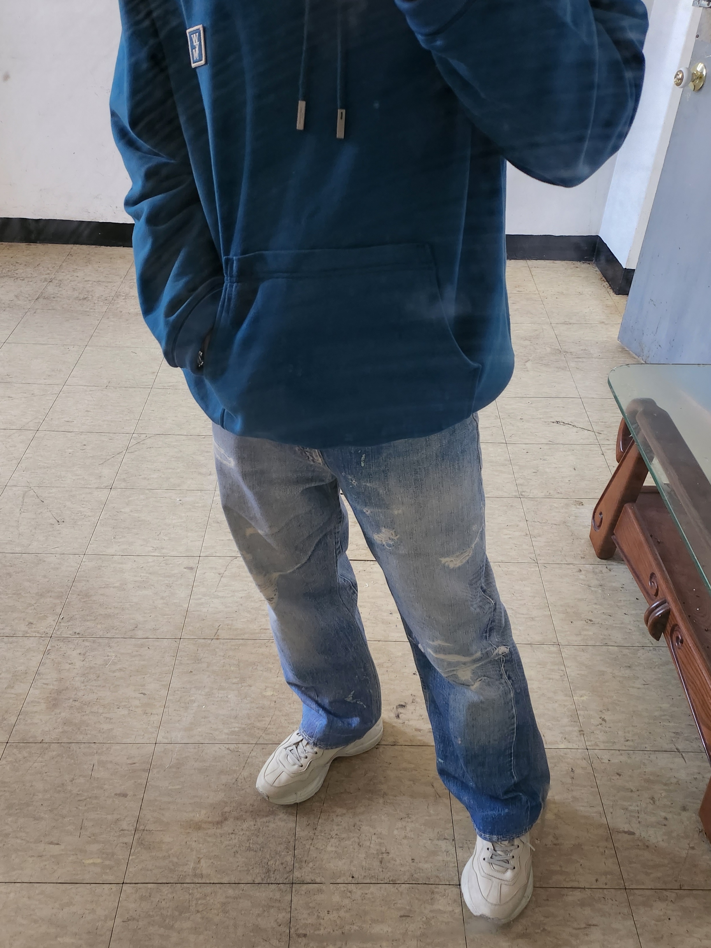 Wooyoungmi Cotton White Back Logo Hoodie Blue - 22FW, Our Legacy Third Cut Digital Denim Print 착용 스타일 - 2