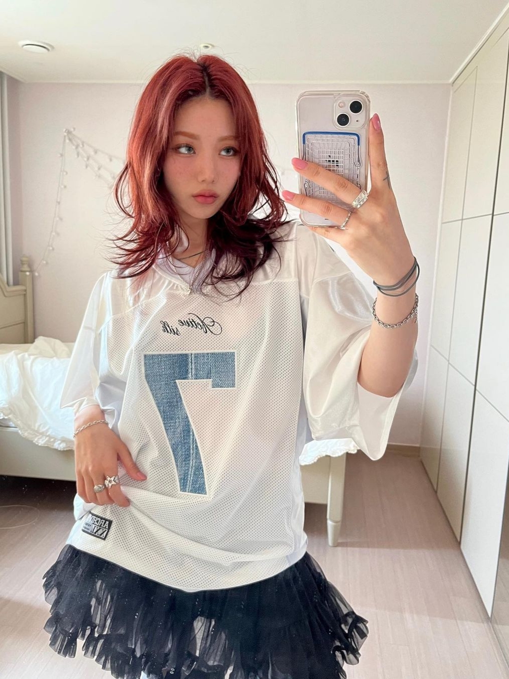 2000Archives Football T-Shirt Denim 착용 스타일 - 2