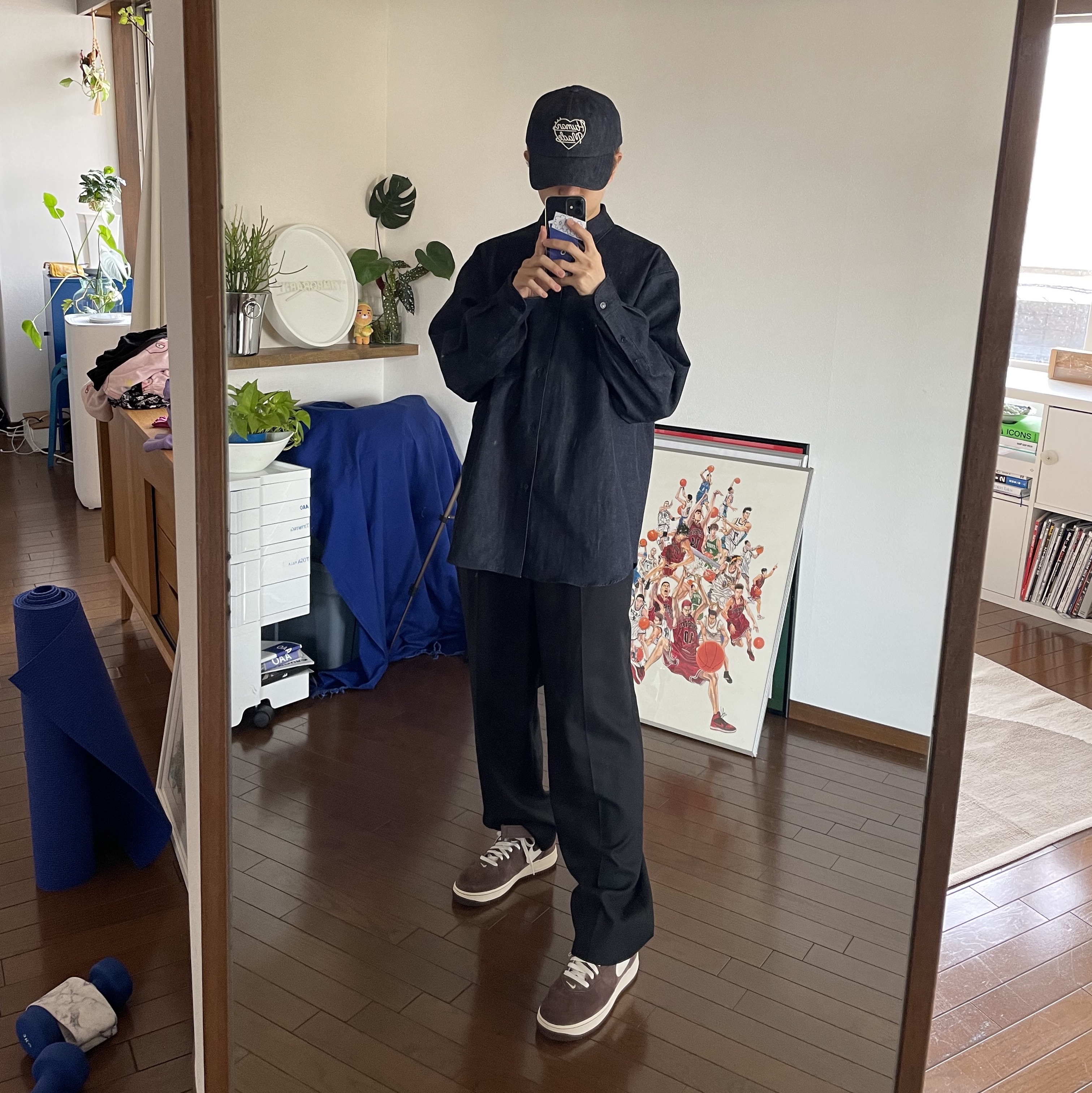 Human Made 6 Panel Denim Cap Indigo, Nike Air Force 1 Mid '07 QS Chocolate 착용 스타일 - 3