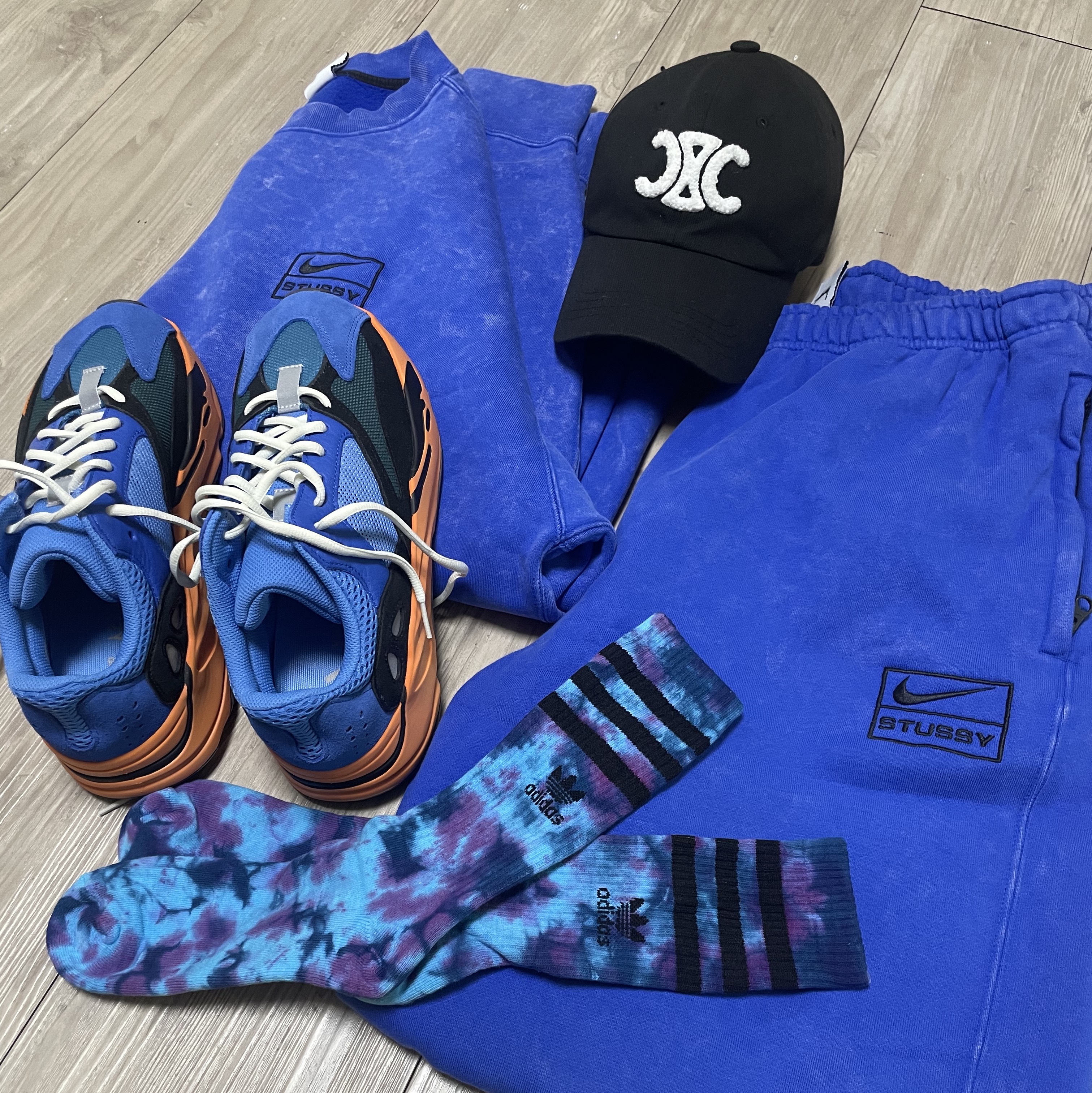 Nike x Stussy NRG Acid Washed Crewneck Game Royal (DR4024-480), Nike x Stussy NRG Acid Washed Fleece Pants Game Royal (DR4025-480) 착용 스타일 - 5