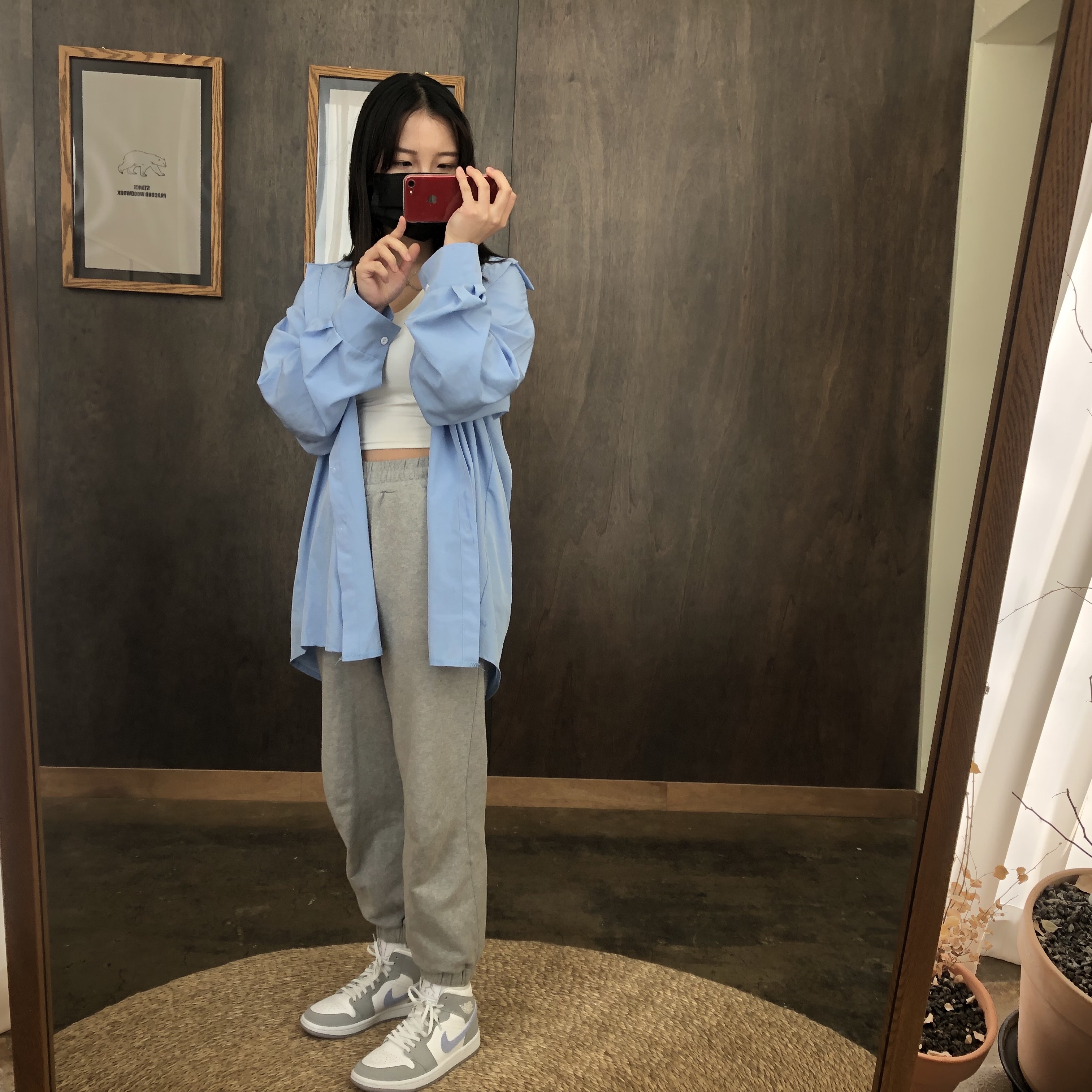 (W) Jordan 1 Mid Wolf Grey 착용 스타일 - 2