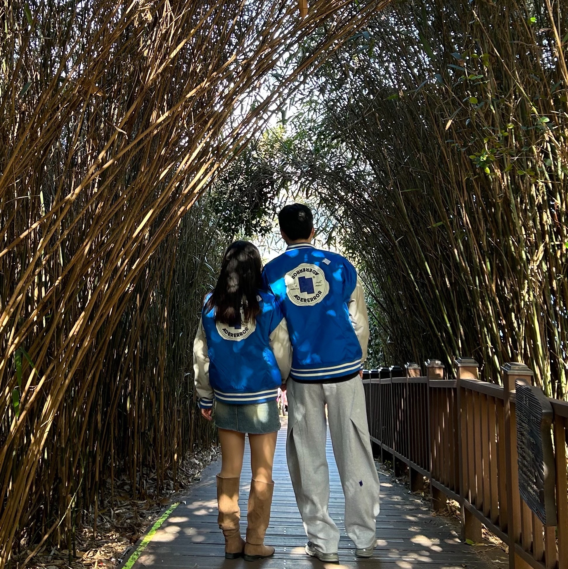 Converse x Ader Error Shapes Varsity Jacket Cobalt 착용 스타일 - 1