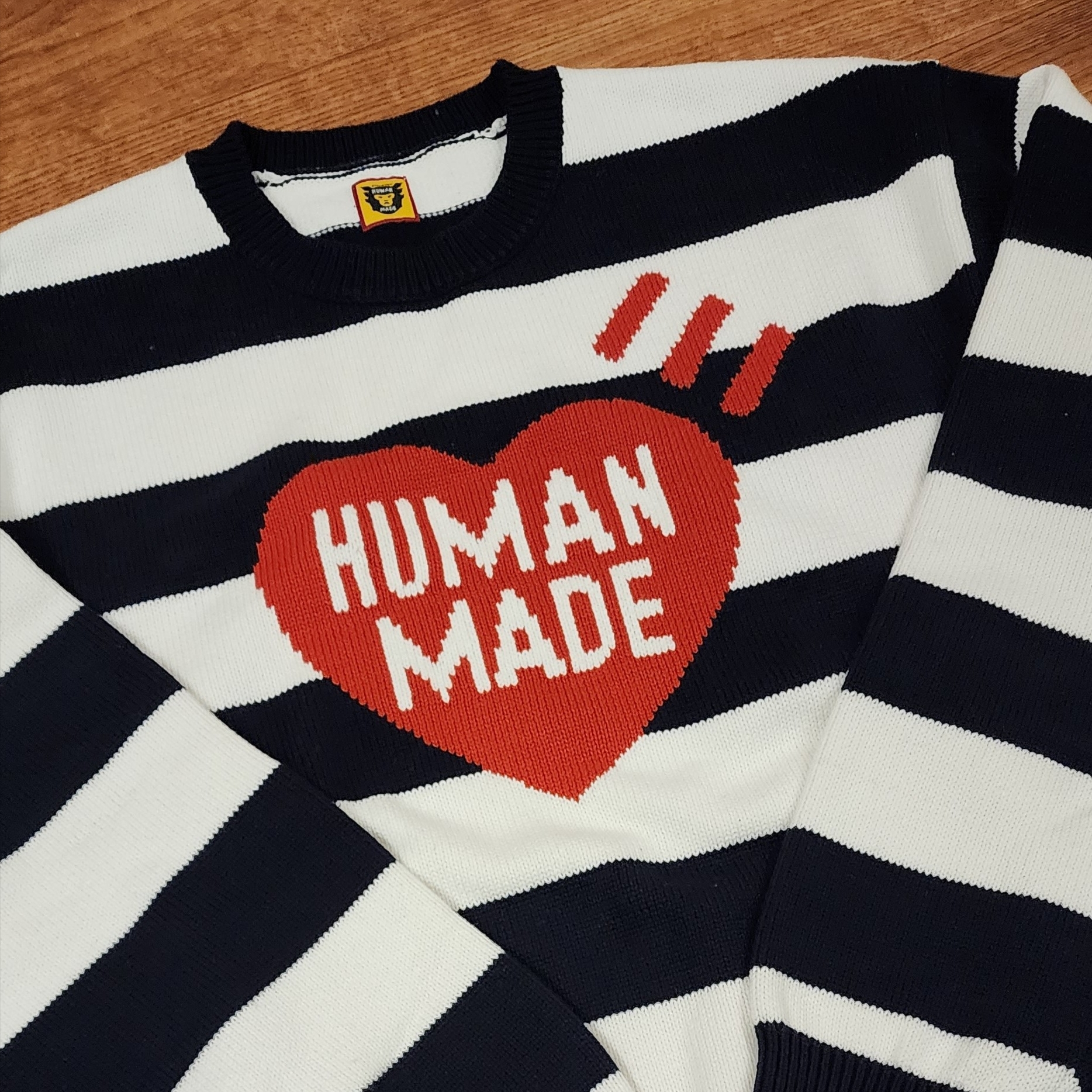 Human Made Striped Heart Knit Sweater Navy 착용 스타일