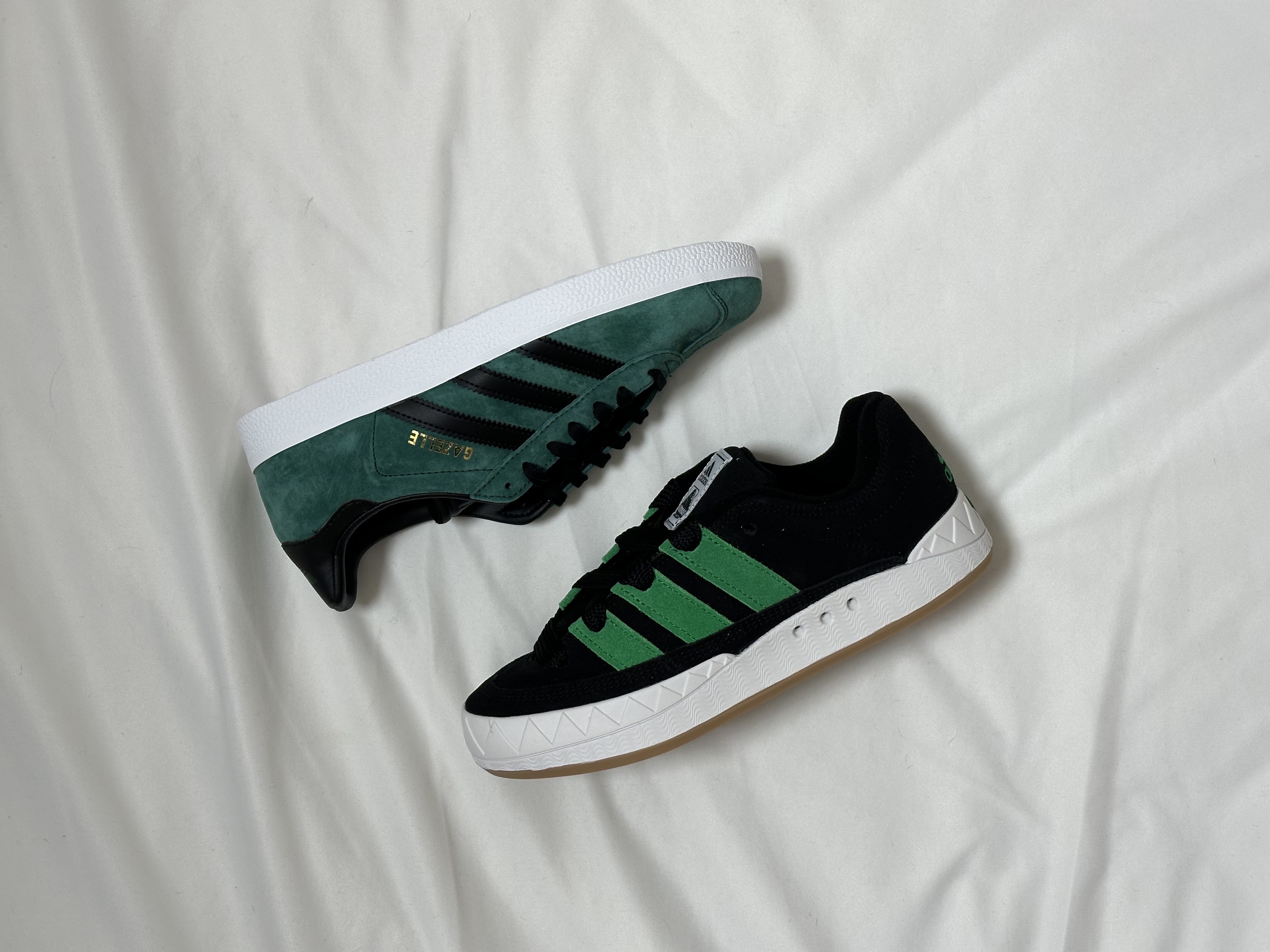Adidas x Atmos x XLarge Adimatic Core Black Green, Adidas Gazelle Collegiate Green 착용 스타일 - 1