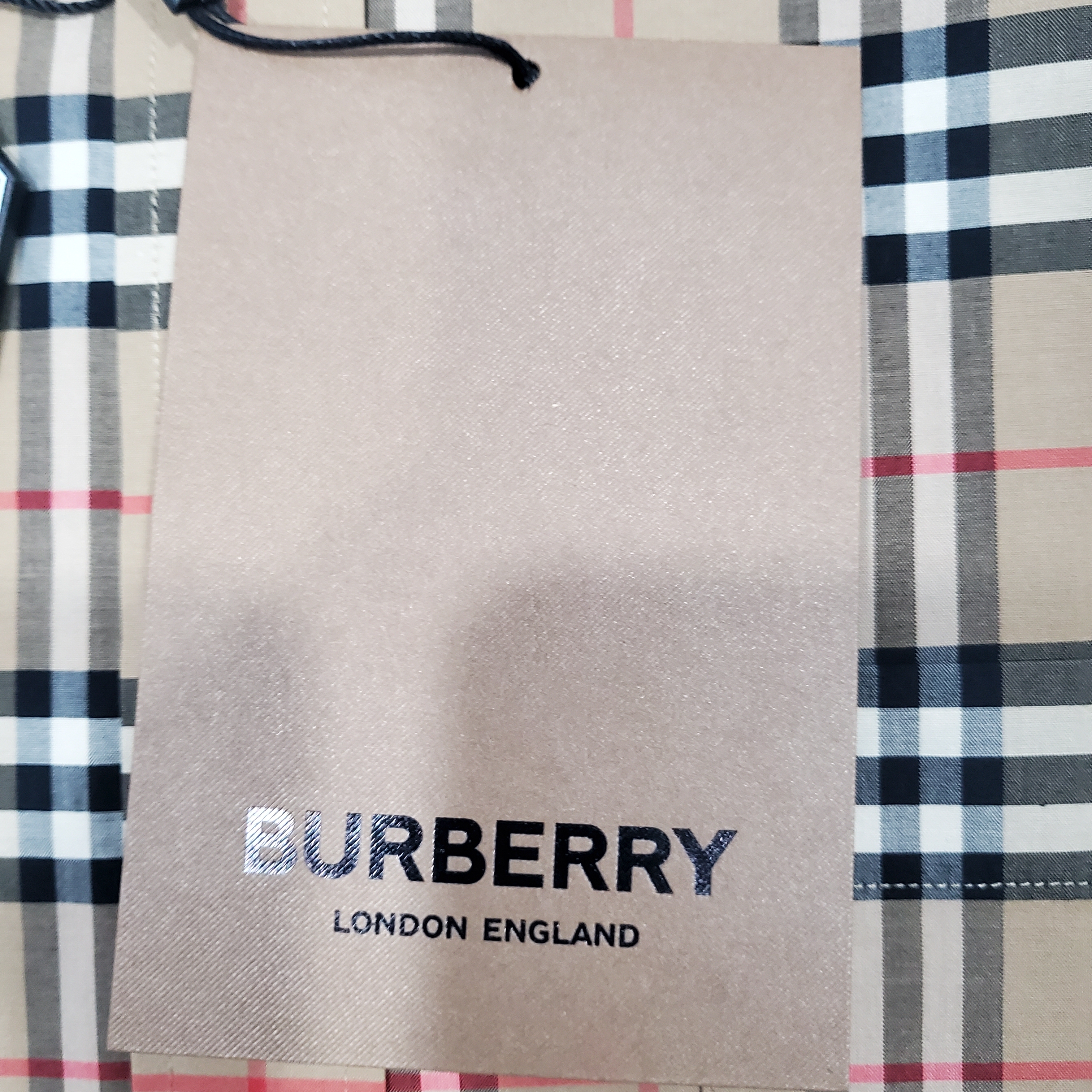 Burberry Small Scale Check Stretch Cotton Shirt Archive Beige 착용 스타일 - 4