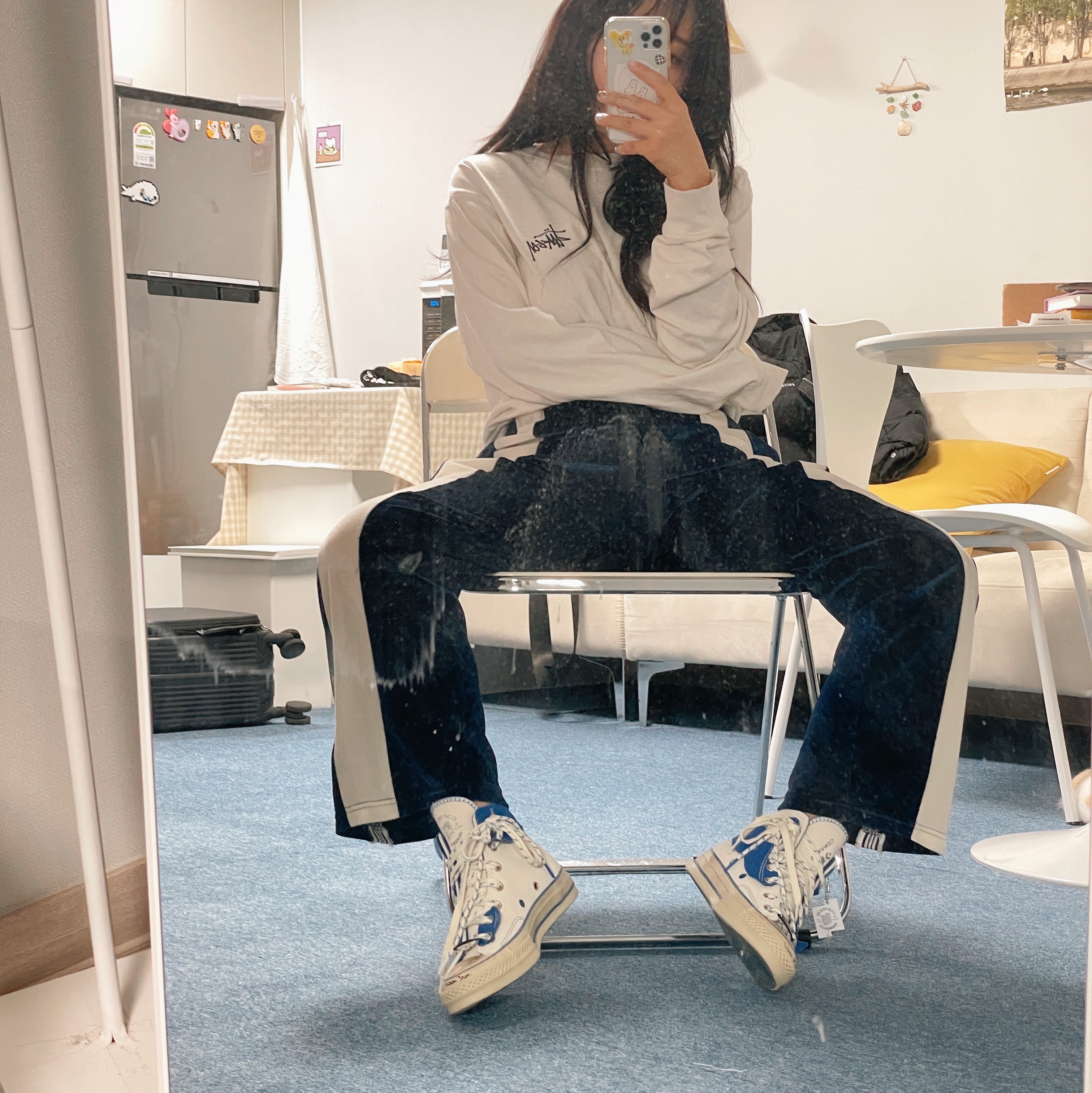 Converse x Ader Error Chuck 70 High White, Stussy Basic Stussy LS T-Shirt White 2022 착용 스타일 - 3