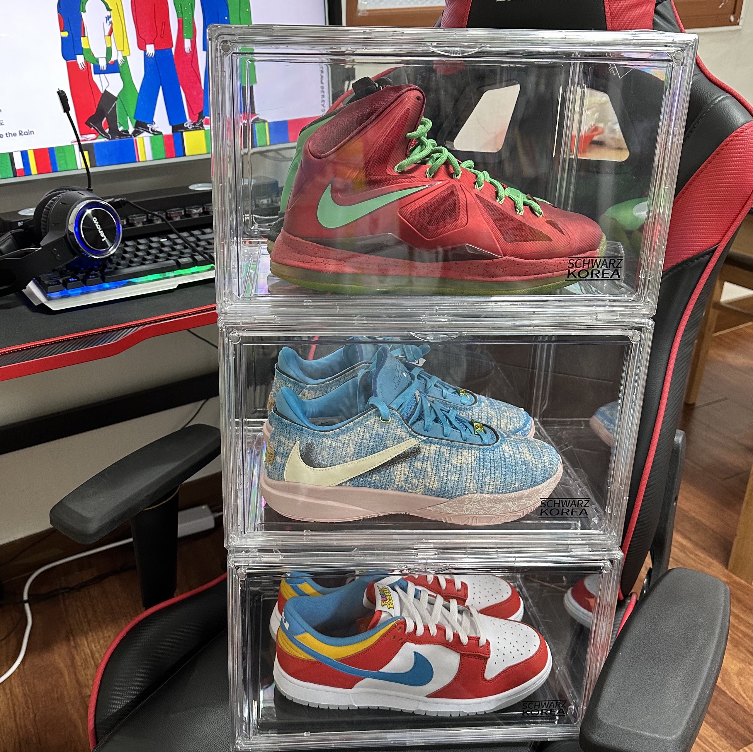 Nike LeBron XX ASW EP Blue Lightning Coconut Milk, Nike x LeBron James x Fruity Pebbles Dunk Low QS Habanero Red 착용 스타일 - 4