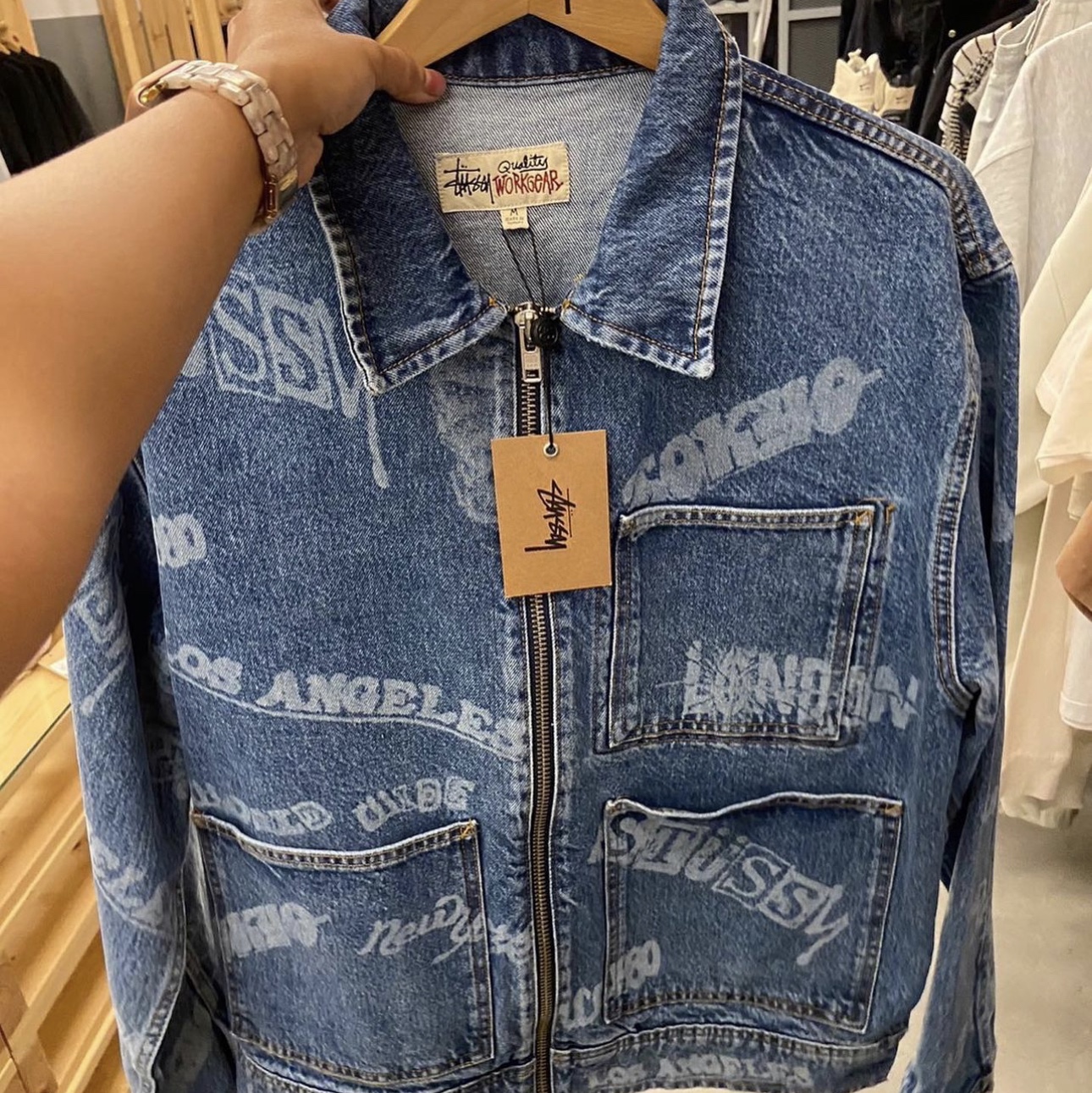 Stussy Worldwide Zip Work Jacket Stone Wash, Stussy Worldwide Big OL' Jeans Stone Wash 착용 스타일 - 4