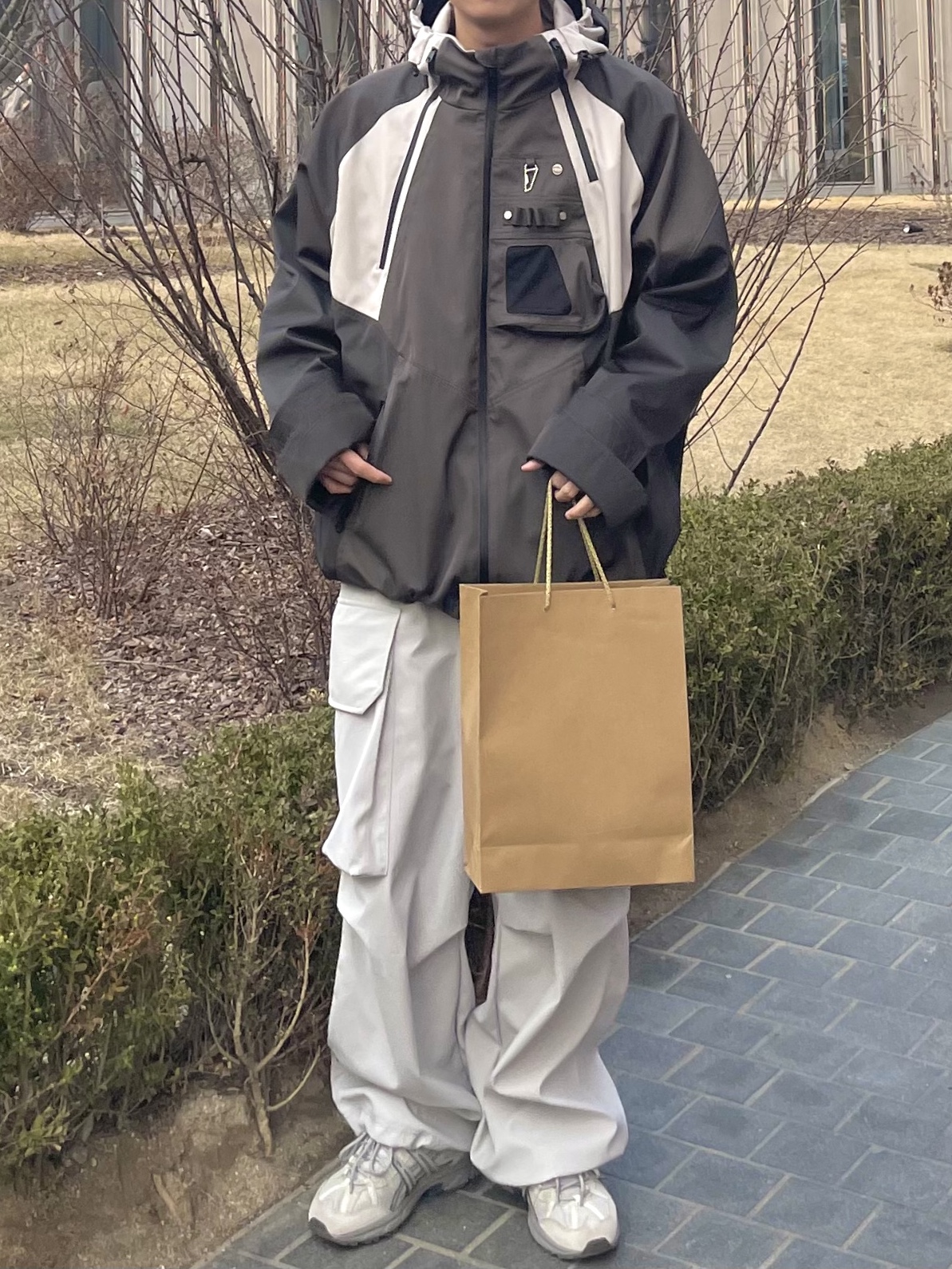 Undermycar Kame Multi Zip Turtle Shell Parka Driftwood - 22FW, Asics Gel-Sonoma 15-50 Oyster Grey 착용 스타일 - 2