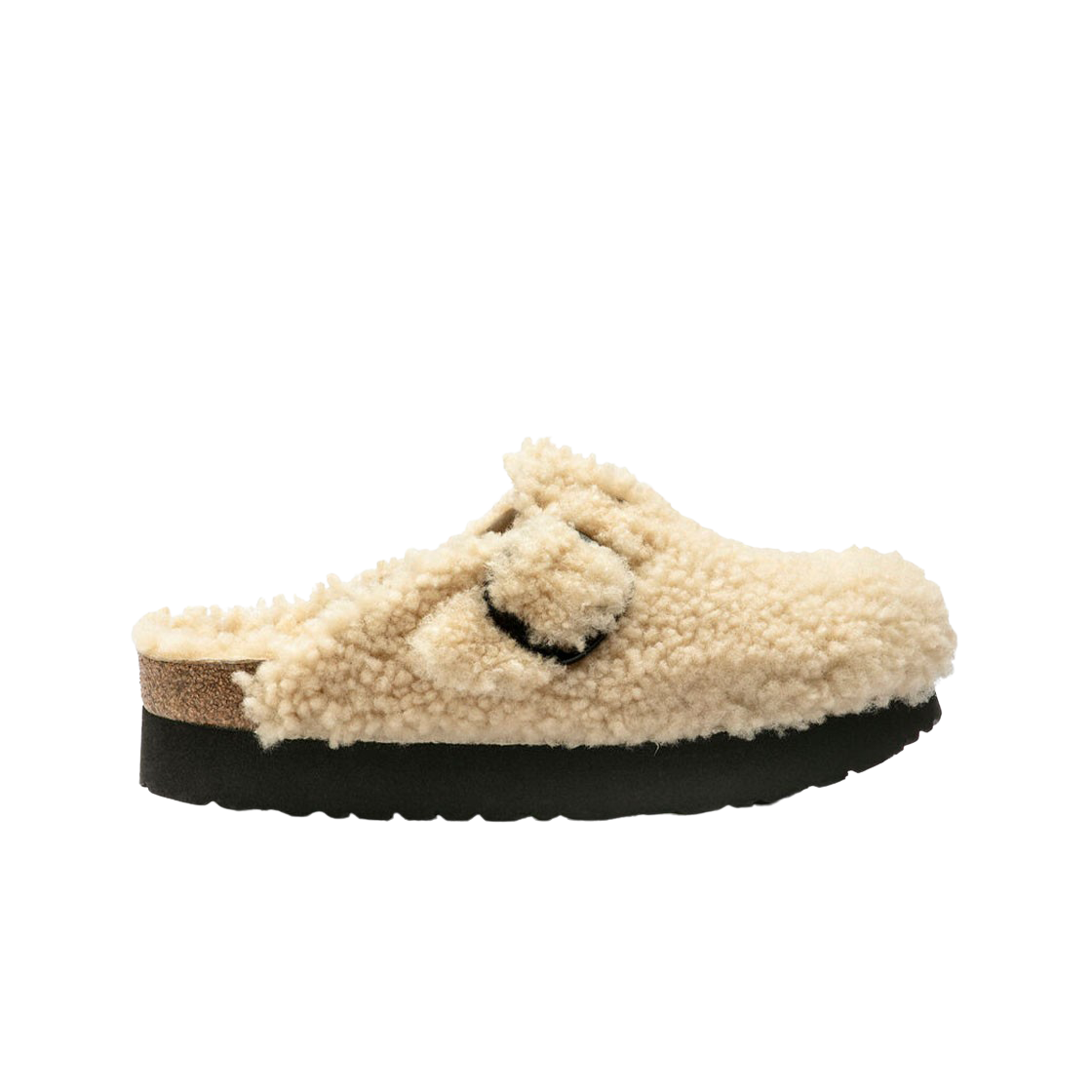 (W) 버켄스탁 보스턴 빅 버클 플랫폼 테디 에그쉘 - 내로우((W) Birkenstock Boston Big Buckle Platform Teddy Eggshell - Narrow)