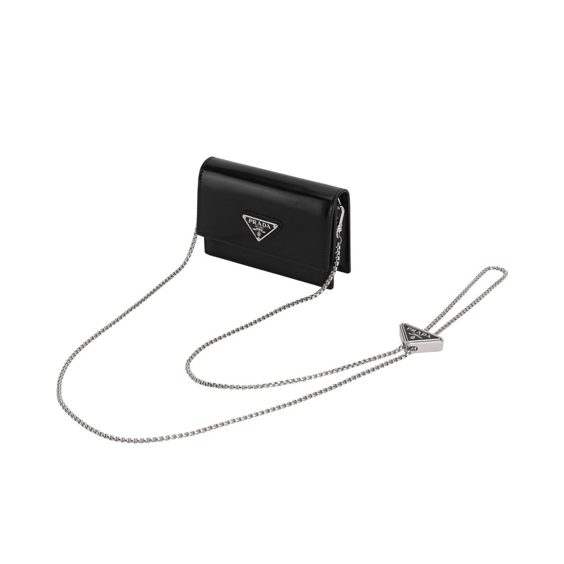 Prada Brushed Leather Card Holder with Shoulder Strap Black 상세 이미지 4