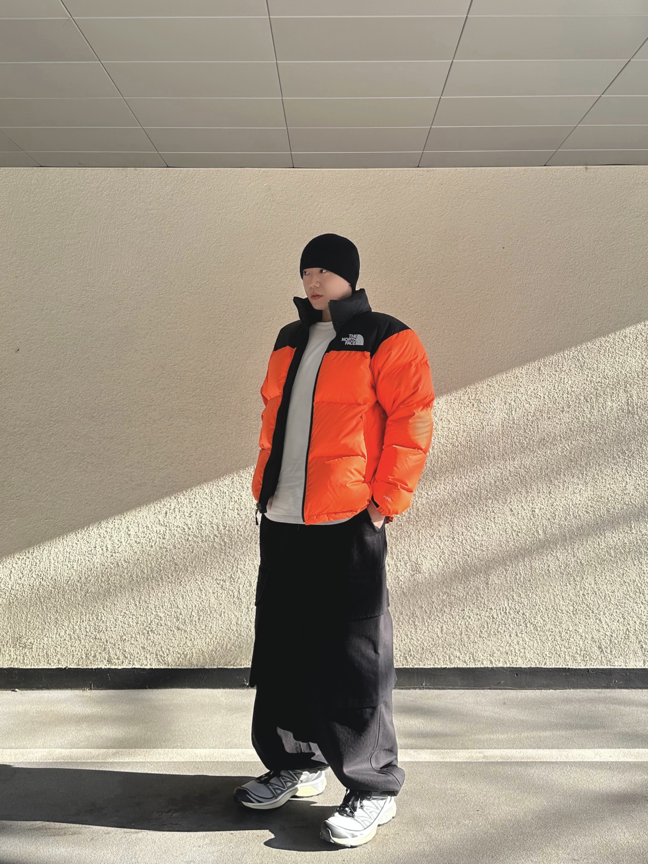 Salomon XT-6 Expanse Alloy Quiet Shade, Supreme x The North Face Nuptse Orange - 16FW 착용 스타일 - 5