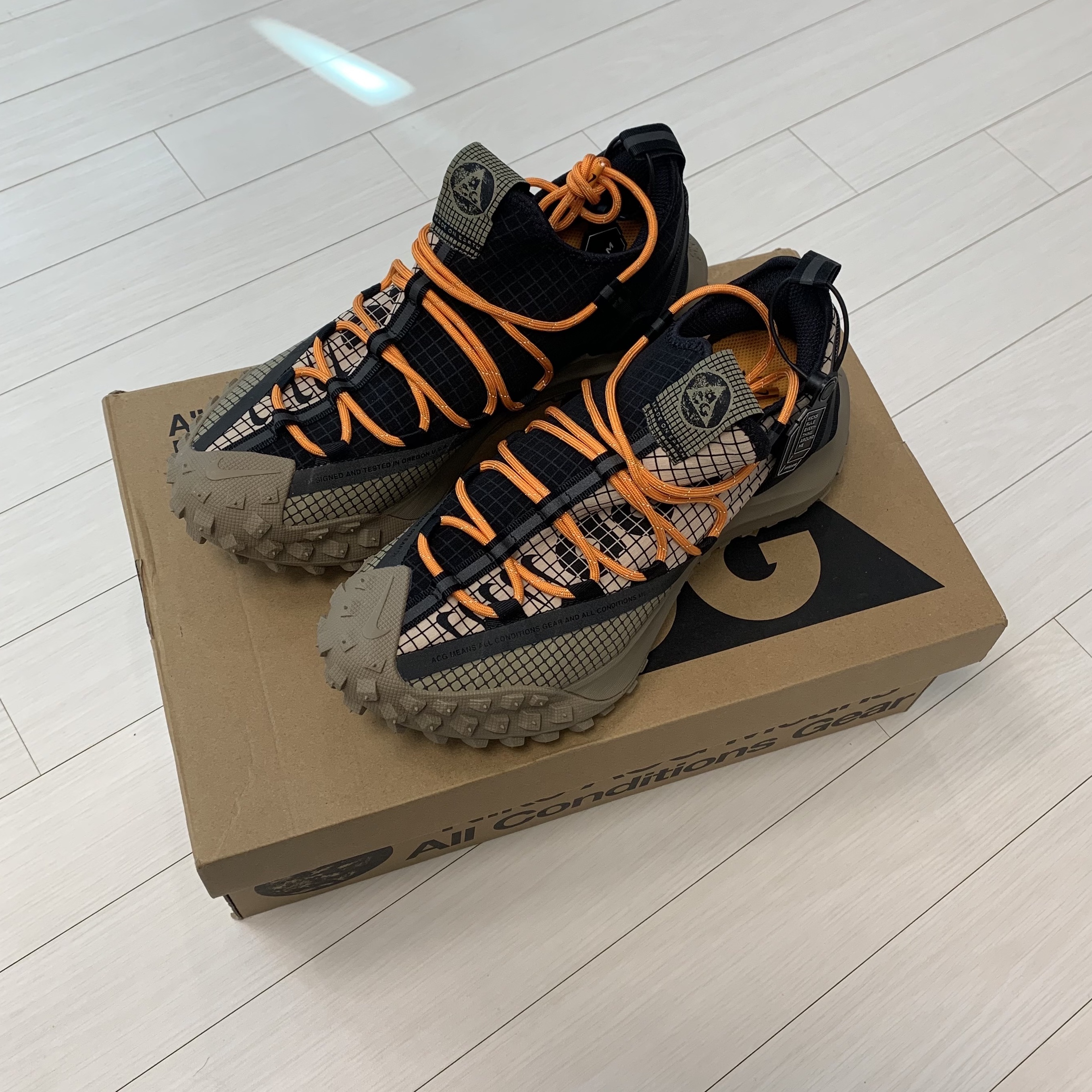 Nike ACG Mountain Fly Low Fossil Stone 착용 스타일 - 1