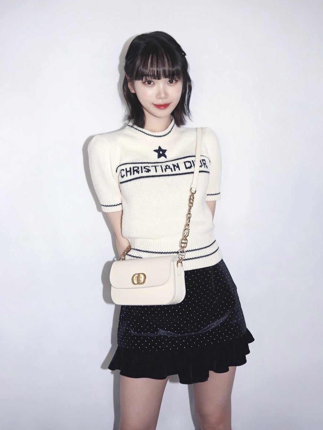 (W) Dior Christian Dior Short Sleeved Sweater Cashmere Wool Knit Ecru 착용 스타일 - 1