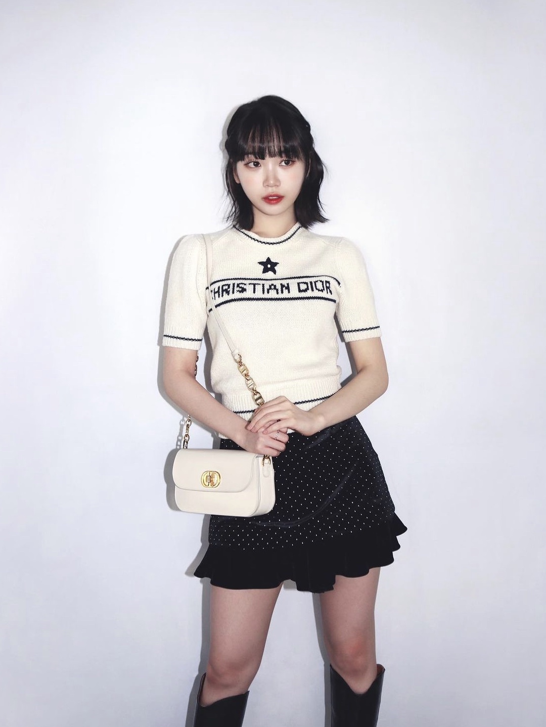 (W) Dior Christian Dior Short Sleeved Sweater Cashmere Wool Knit Ecru 착용 스타일 - 2