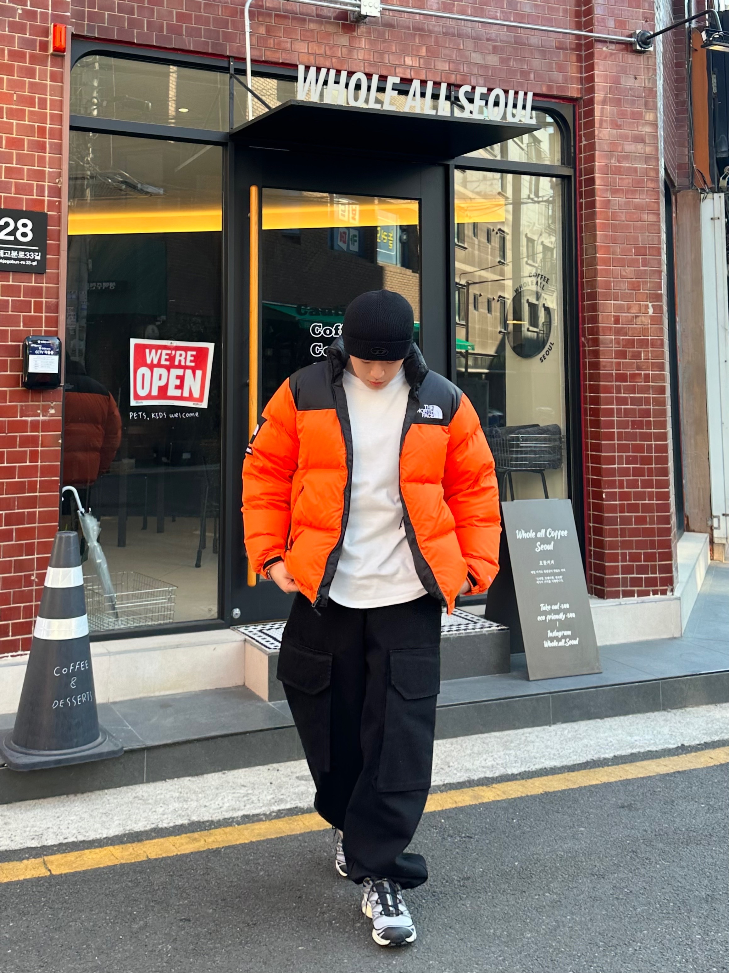 Salomon XT-6 Expanse Alloy Quiet Shade, Supreme x The North Face Nuptse Orange - 16FW 착용 스타일 - 3