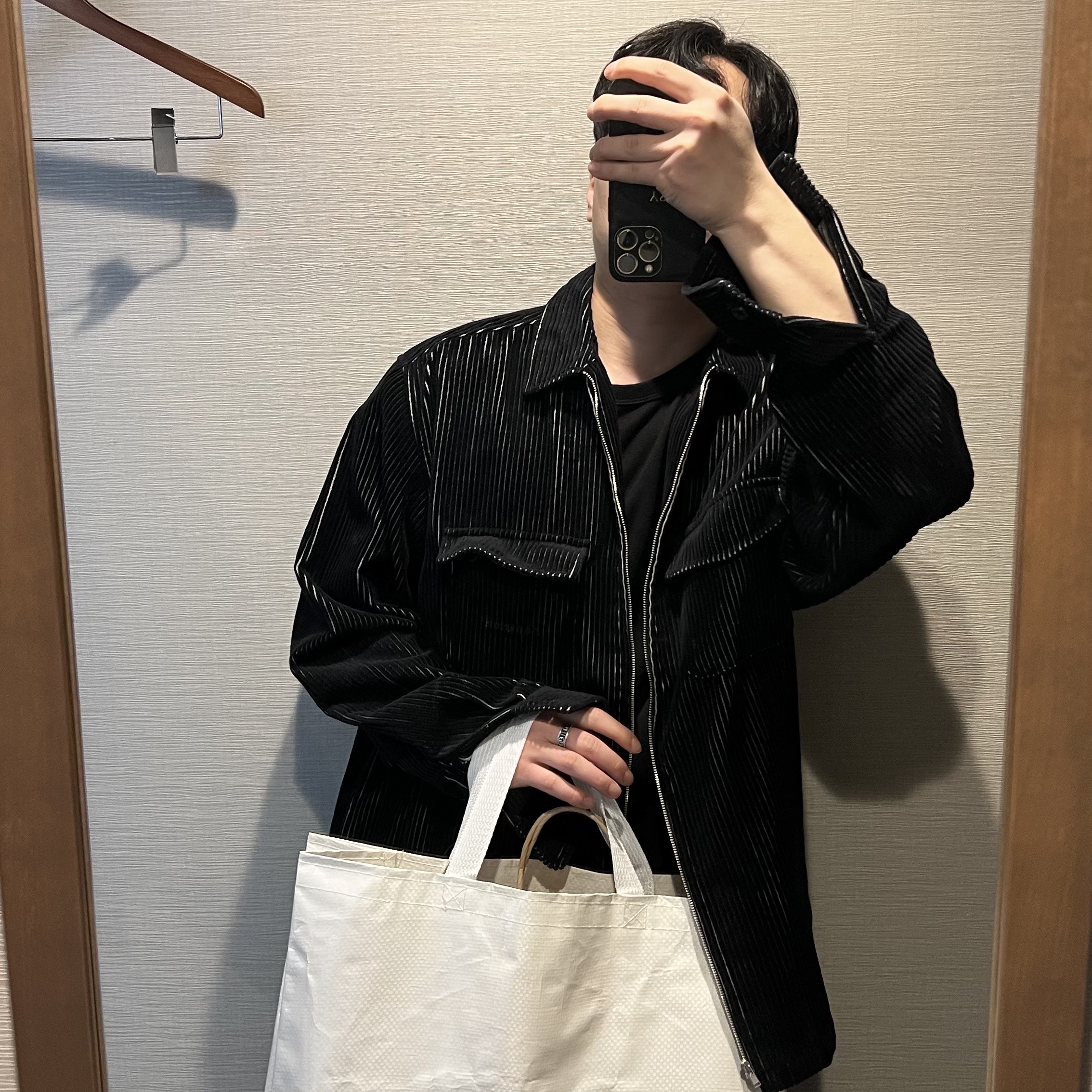 Supreme 2-Tone Corduroy Zip Up Shirt Black - 23SS 착용 스타일 - 1