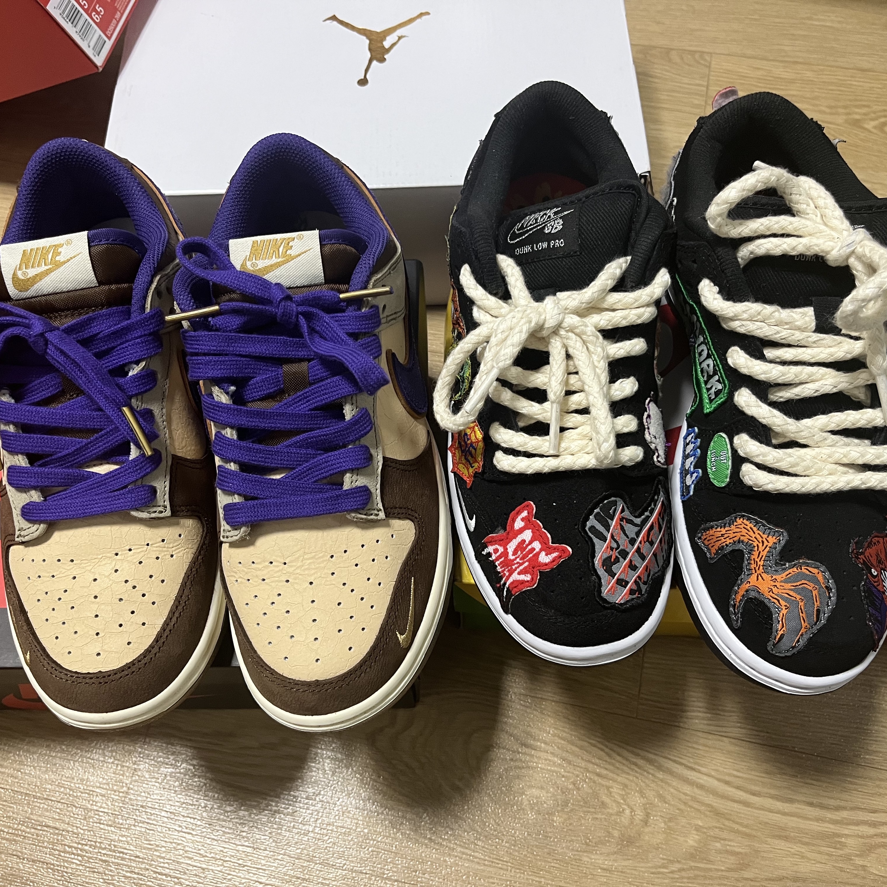 Nike Dunk Low White Onyx Court Purple, Nike x Neckface SB Dunk Low Pro Black 착용 스타일