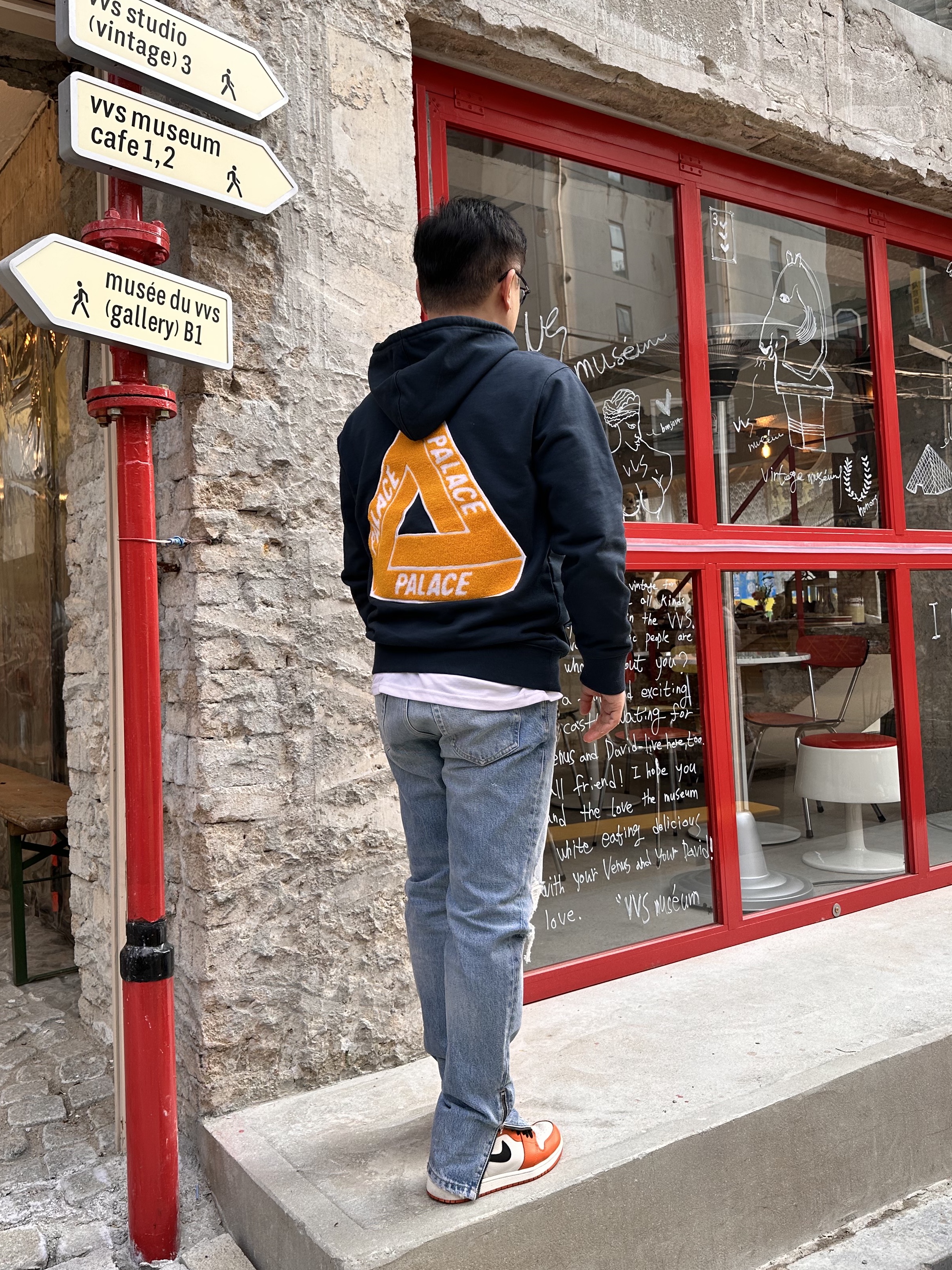 Palace Tri-Chenille Hood Navy - 20SS 착용 스타일