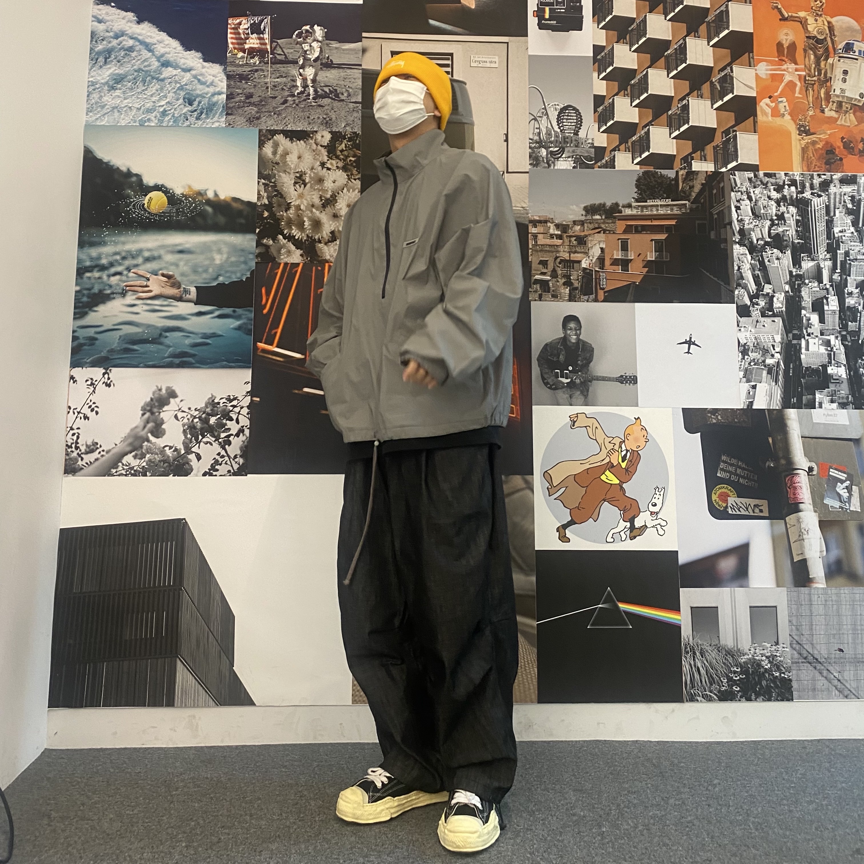 Maison Mihara Yasuhiro Hank VL OG Sole Canvas Low-top Sneakers Black, Essentials Track Jacket Silver Reflective - 20SS 착용 스타일