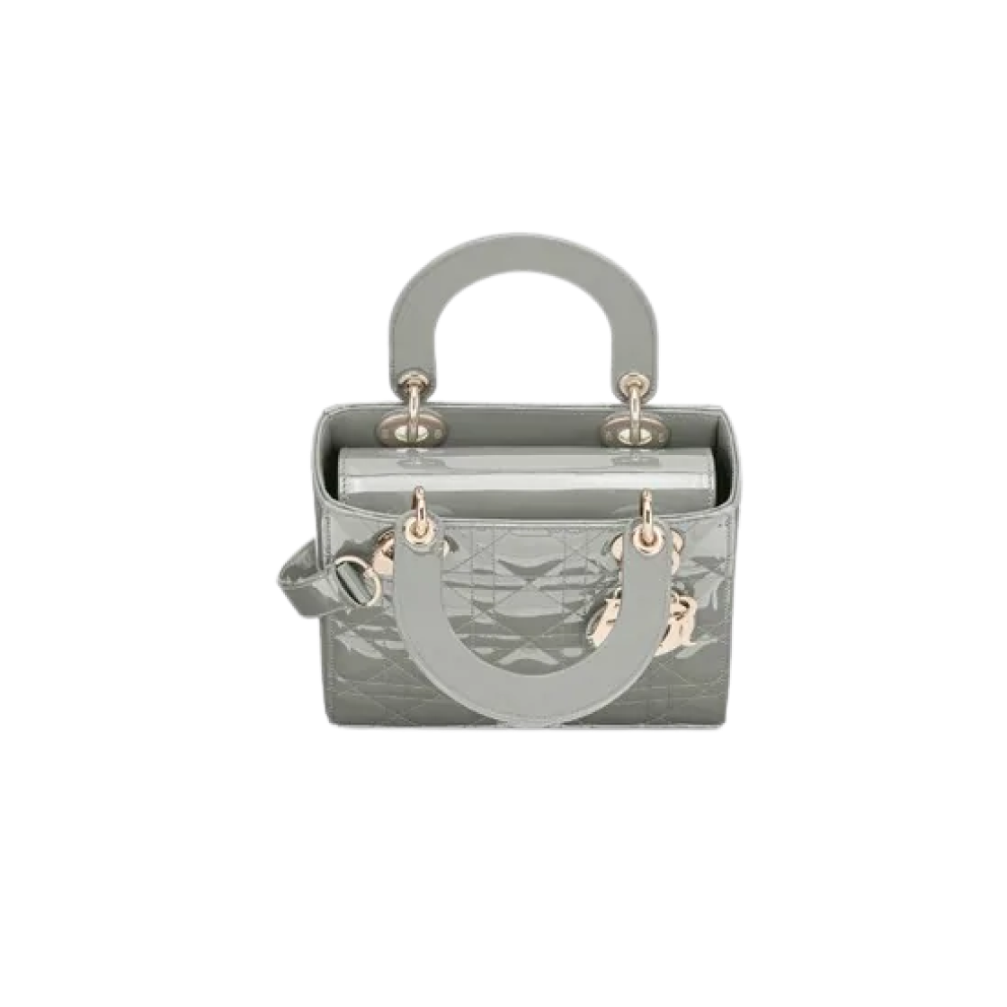 Dior Small Lady Bag Patent Cannage Calfskin Grey Pale Gold 상세 이미지 3