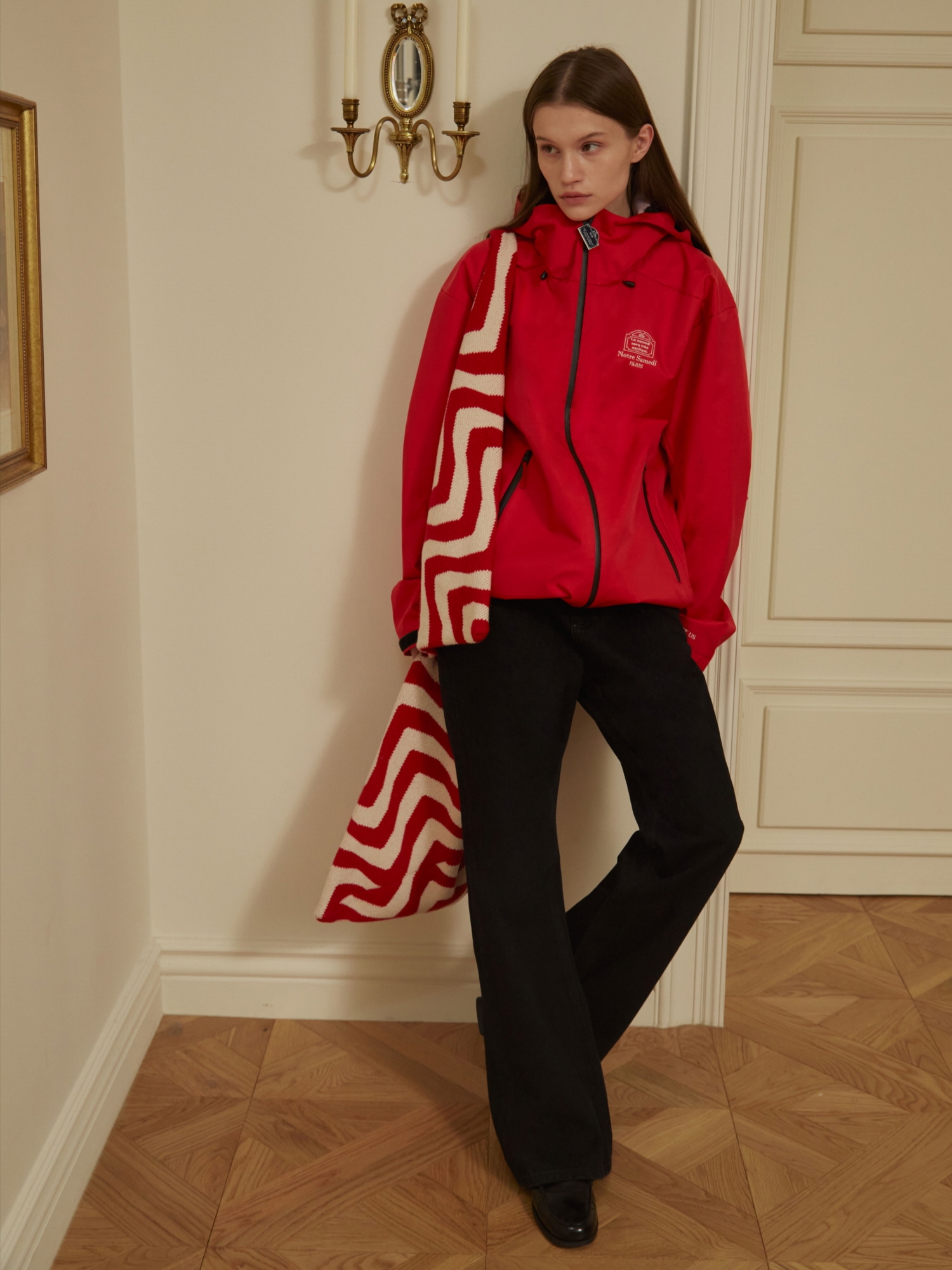 [KREAM 단독] STU Embroidered Windbreaker Red 착용 스타일