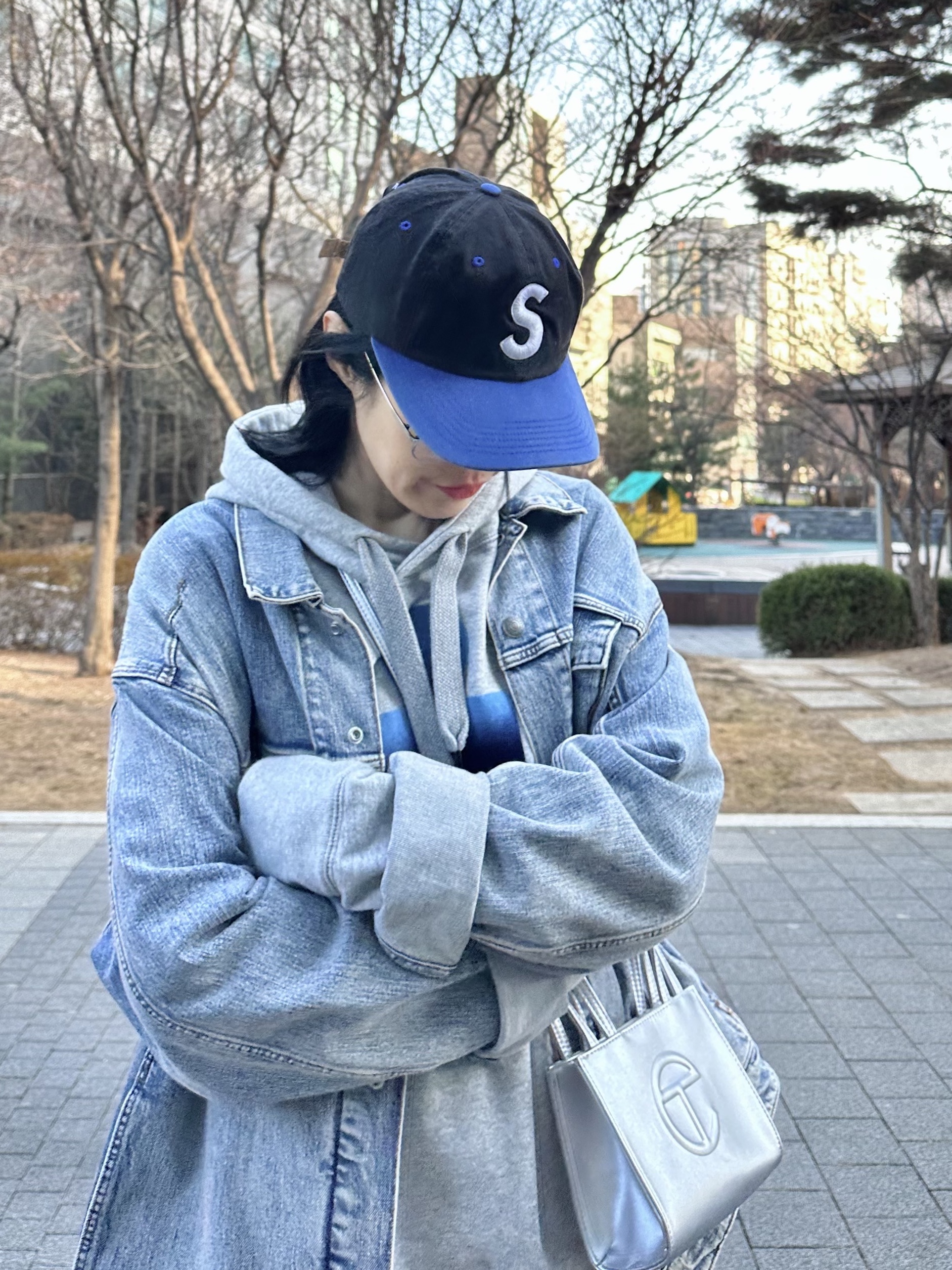 Jordan 1 x Travis Scott x Fragment Retro Low OG SP Military Blue, (W) Isabel Marant Mansel Hoodie Grey - 21SS 착용 스타일 - 4