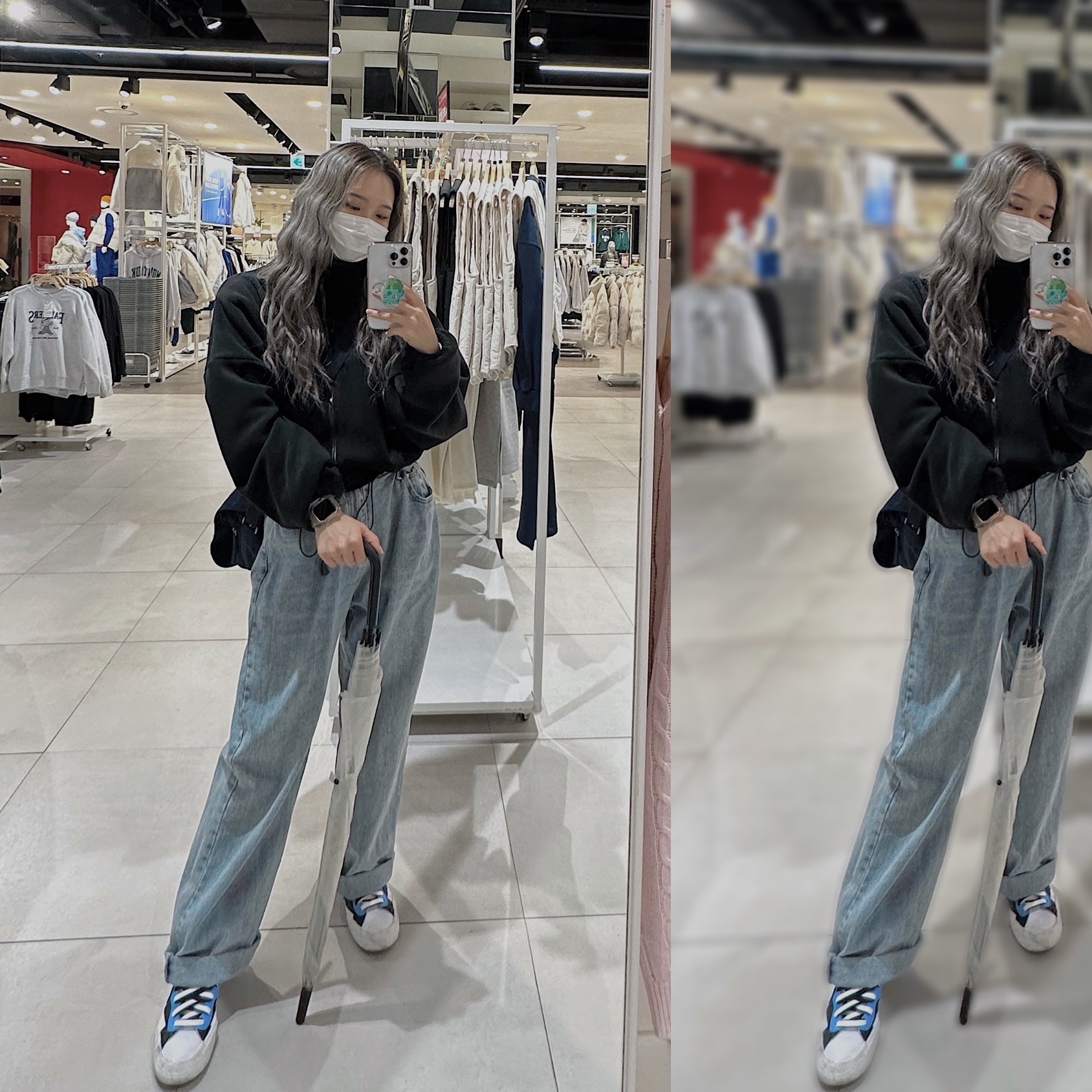 Nike x Sacai Blazer Mid White Black Legend Blue 착용 스타일