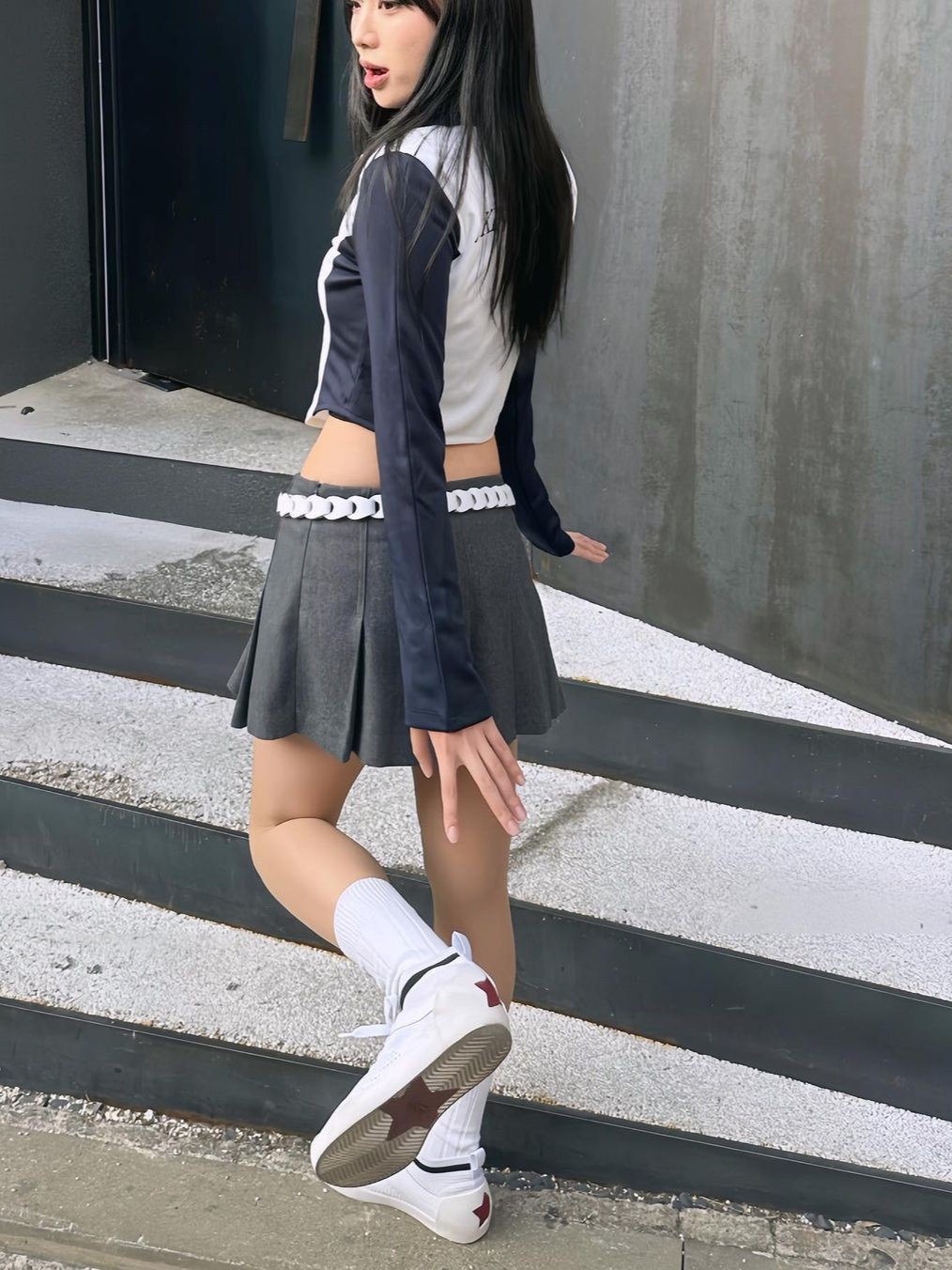 2000Archives I Love Me Jersey Zip-Up White Navy 착용 스타일 - 3