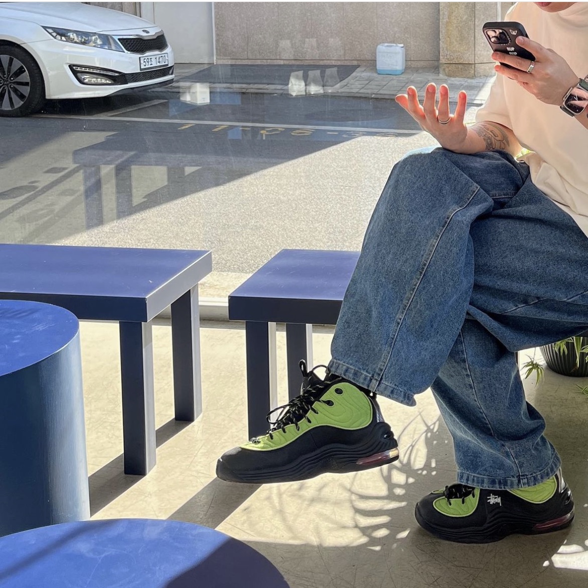 Nike x Stussy Air Penny II Vivid Green and Black, Nike x Stussy Air Penny II Fossil 착용 스타일 - 1