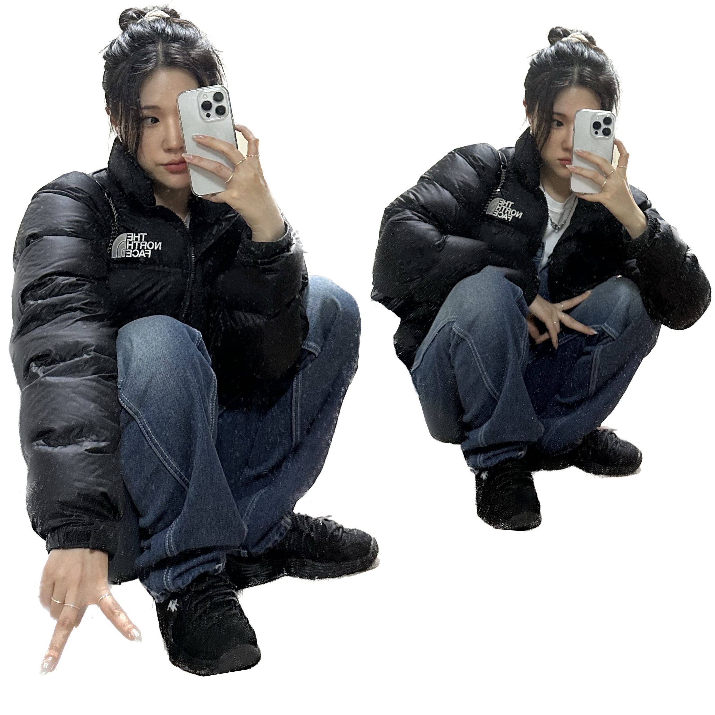 Nike x Stussy Air Penny II Black, The North Face 1996 Eco Nuptse Jacket Black 착용 스타일
