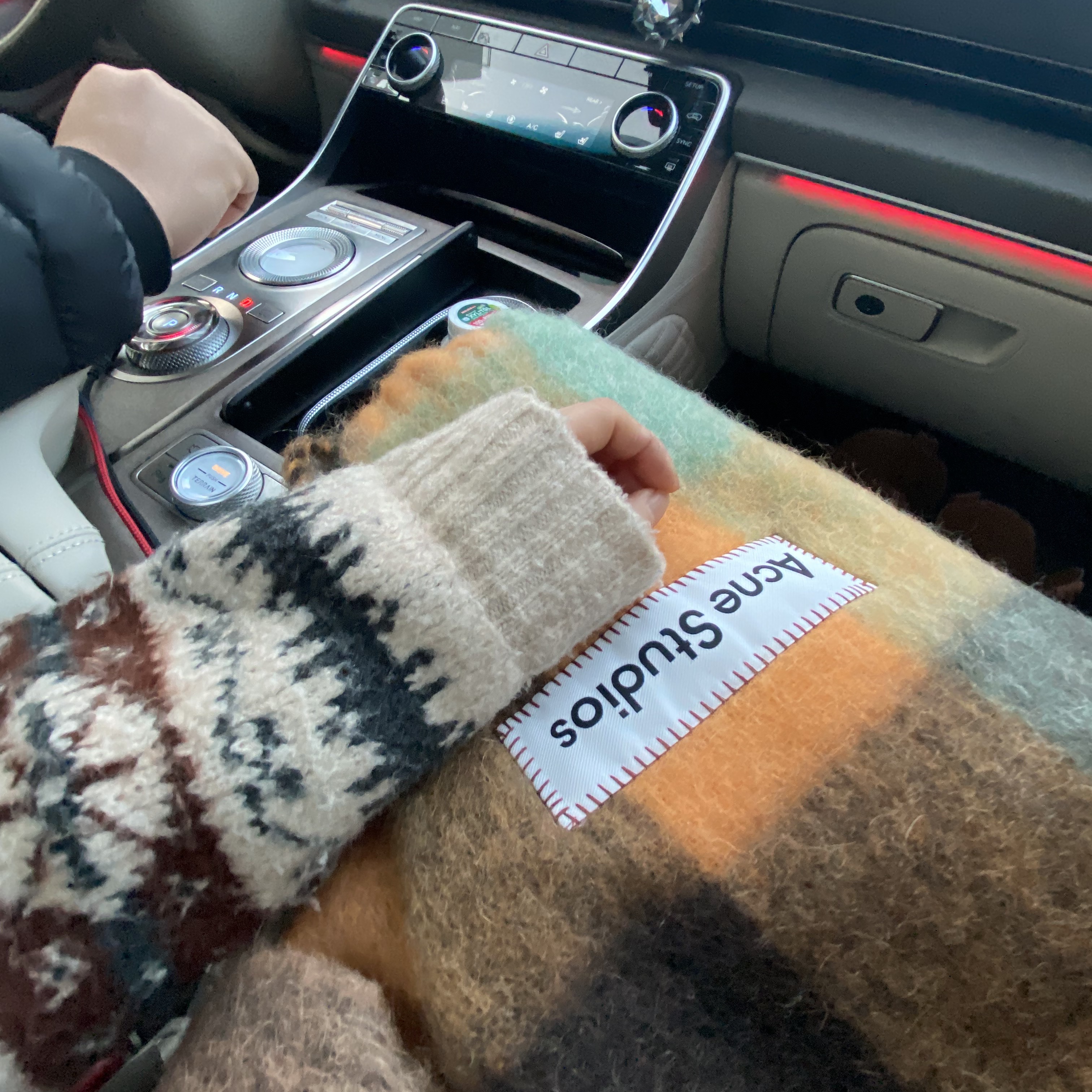 Acne Studios Mohair Check Muffler Chestnut Brown Yellow Green 착용 스타일