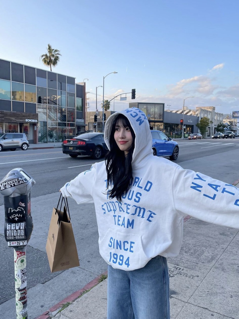 Supreme Team Flocked Hooded Sweatshirt White - 23SS 착용 스타일 - 2