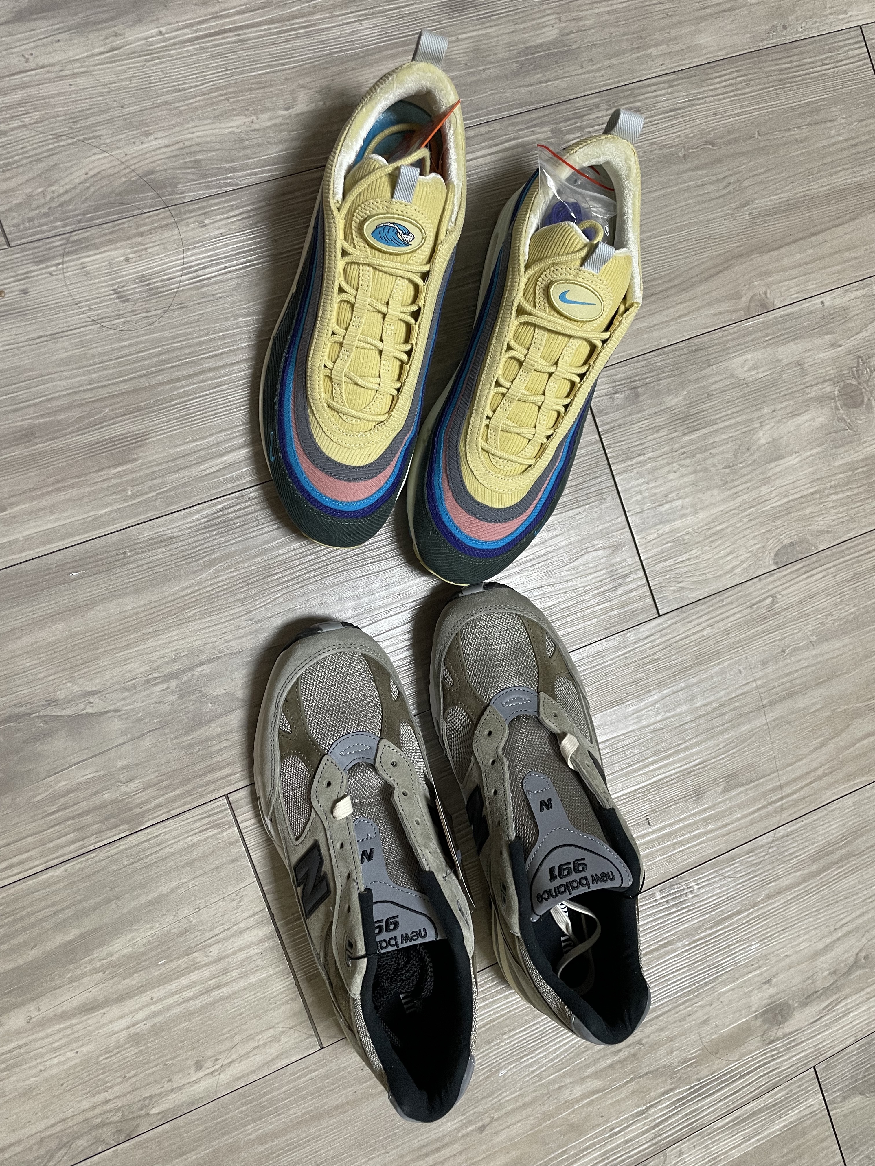 Nike x Sean Wotherspoon Air Max 1/97, New Balance x JJJJound 991 Made in UK Grey 착용 스타일