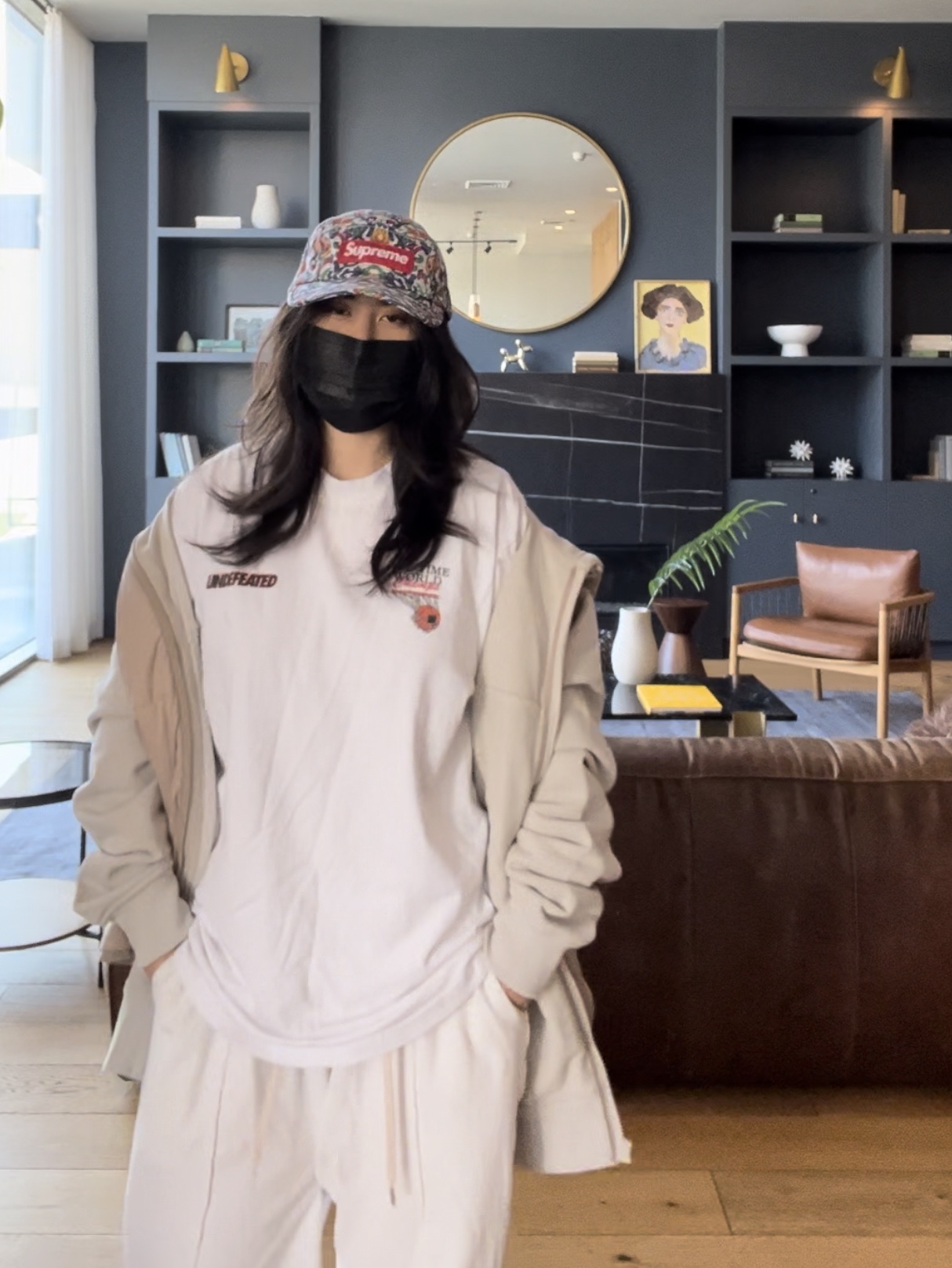 Palace Tactical Zip Hood Bone - 23SS, Supreme Washed Chino Twill Camp Cap Tapestry - 23SS 착용 스타일 - 3