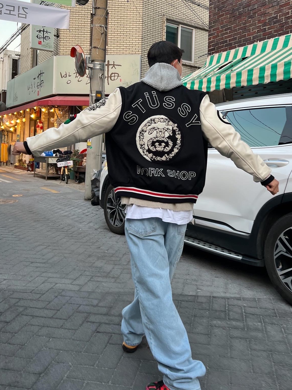 Stussy x Our Legacy x Denim Tears TTL Varsity Jacket Black, Asics x Andersson Bell Gel-Sonoma 15-50 Bright Rose Evergreen 착용 스타일 - 1