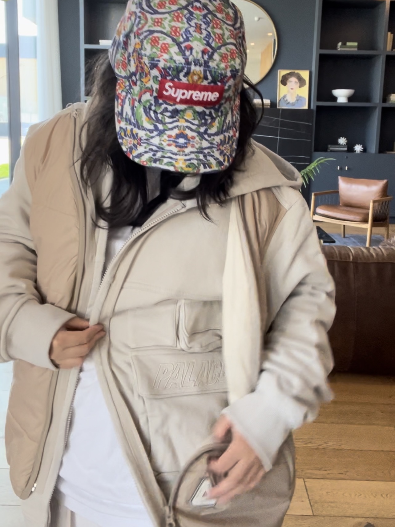 Palace Tactical Zip Hood Bone - 23SS, Supreme Washed Chino Twill Camp Cap Tapestry - 23SS 착용 스타일 - 4