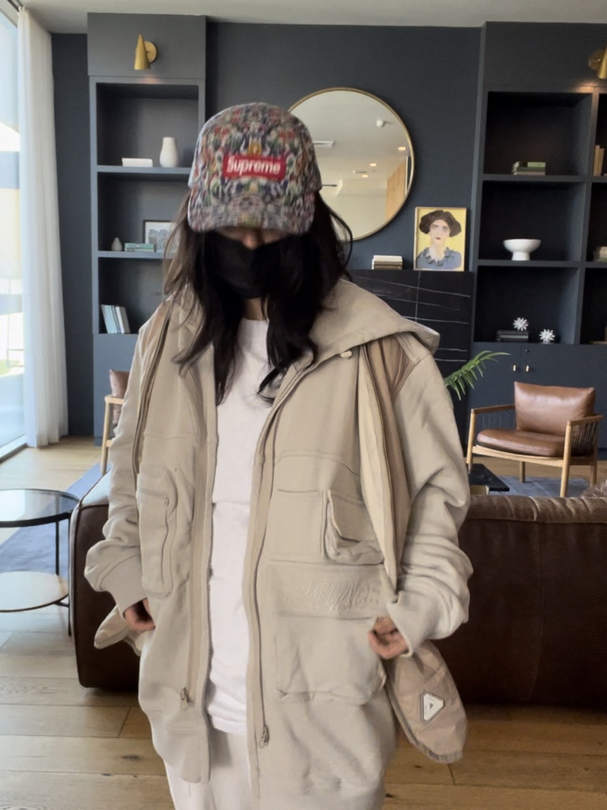Palace Tactical Zip Hood Bone - 23SS, Supreme Washed Chino Twill Camp Cap Tapestry - 23SS 착용 스타일 - 5