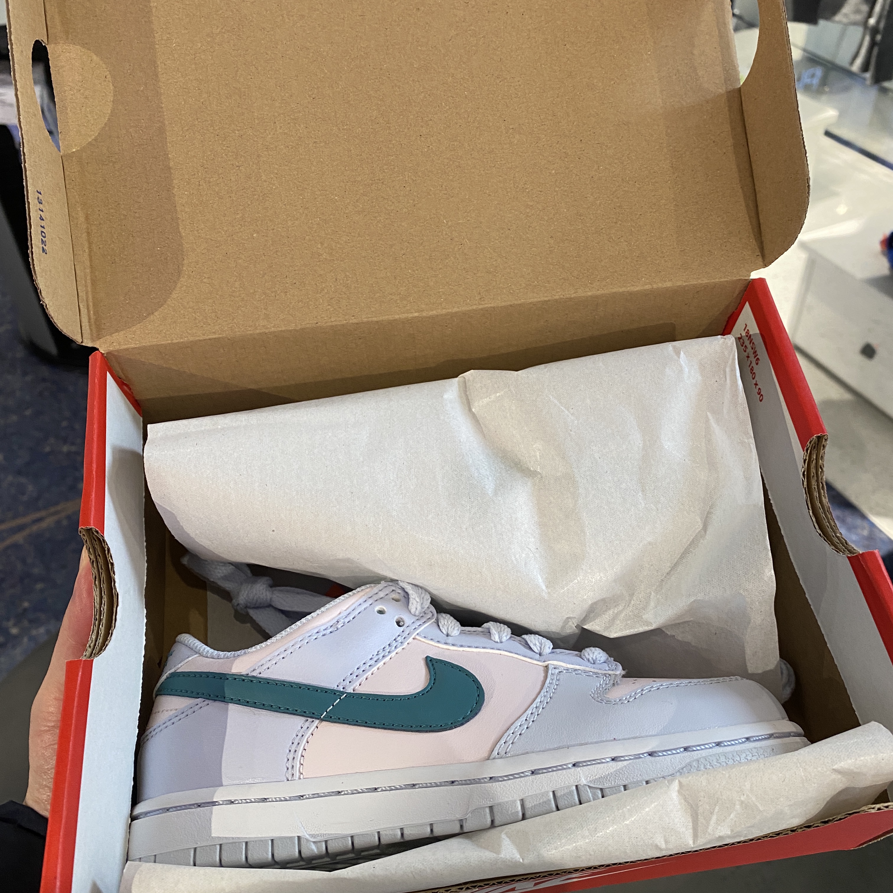 (PS) Nike Dunk Low Football Grey Mineral Teal 착용 스타일 - 2