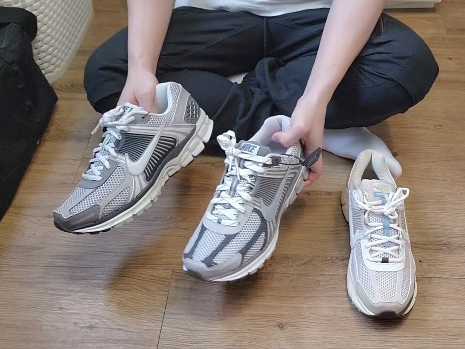 (W) Nike Zoom Vomero 5 Cobblestone and Flat Pewter, Nike Zoom Vomero 5 PRM Light Iron Ore and Flat Fewter 착용 스타일
