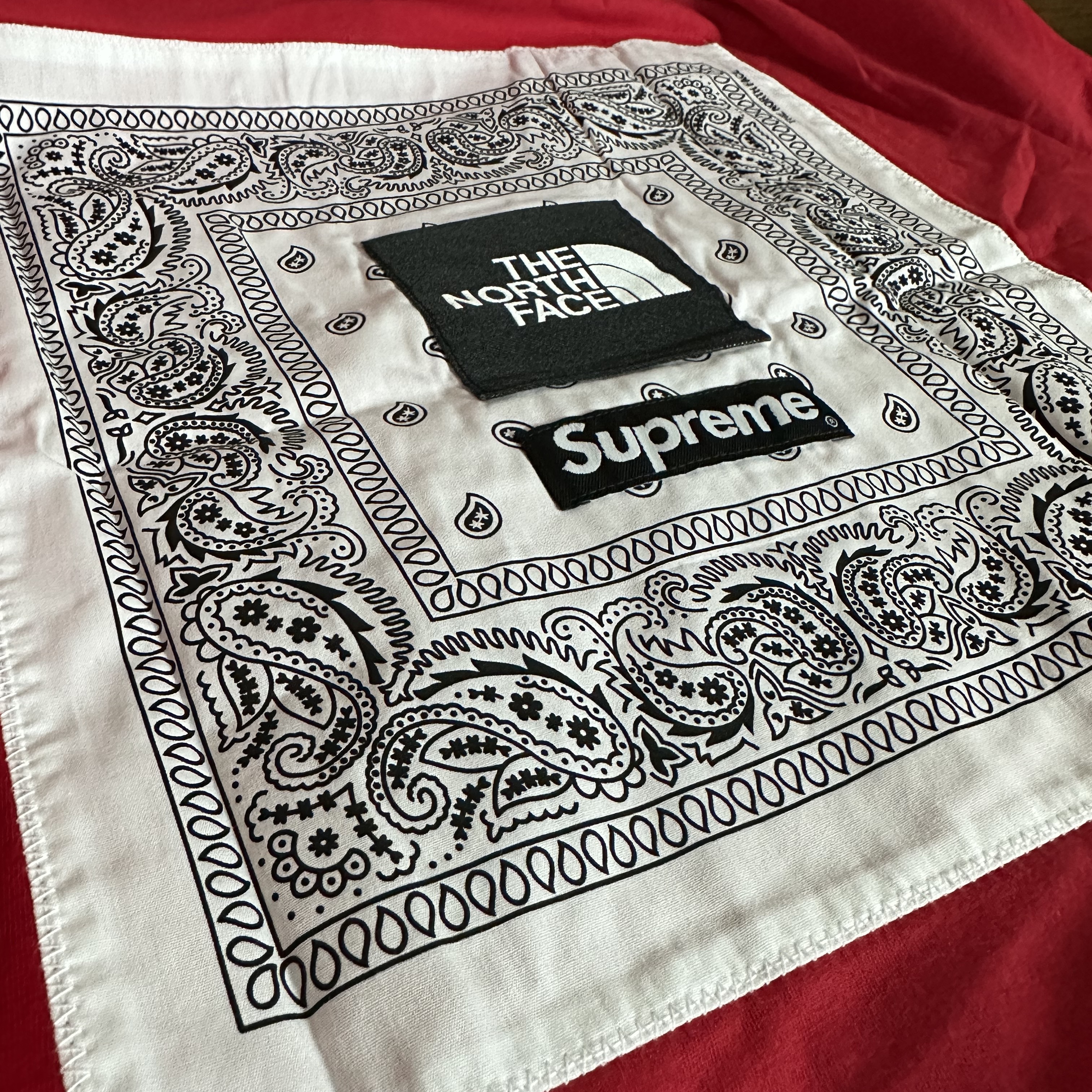 Supreme x The North Face Bandana T-Shirt Red - 22SS 착용 스타일