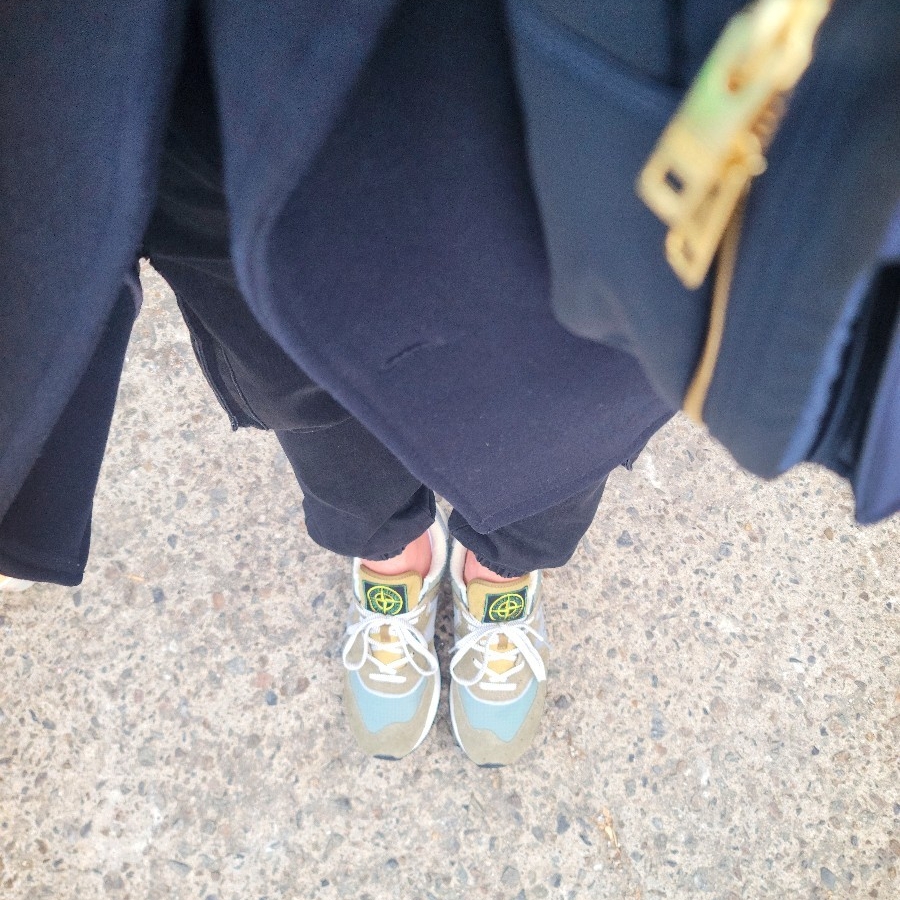 New Balance x Stone Island 574 Legacy Green 착용 스타일