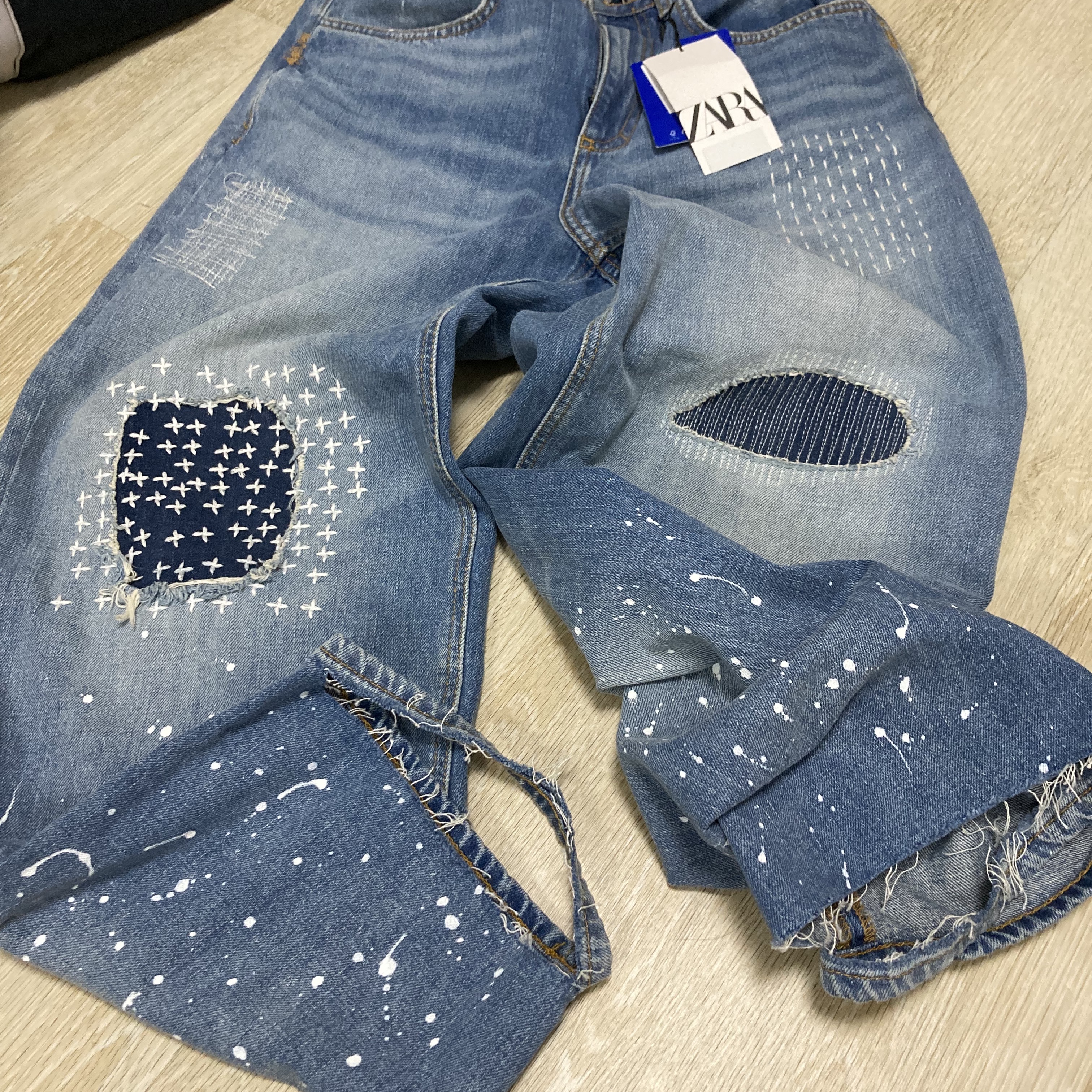 Zara x Ader Error Patchwork Jeans Blue 착용 스타일 - 1