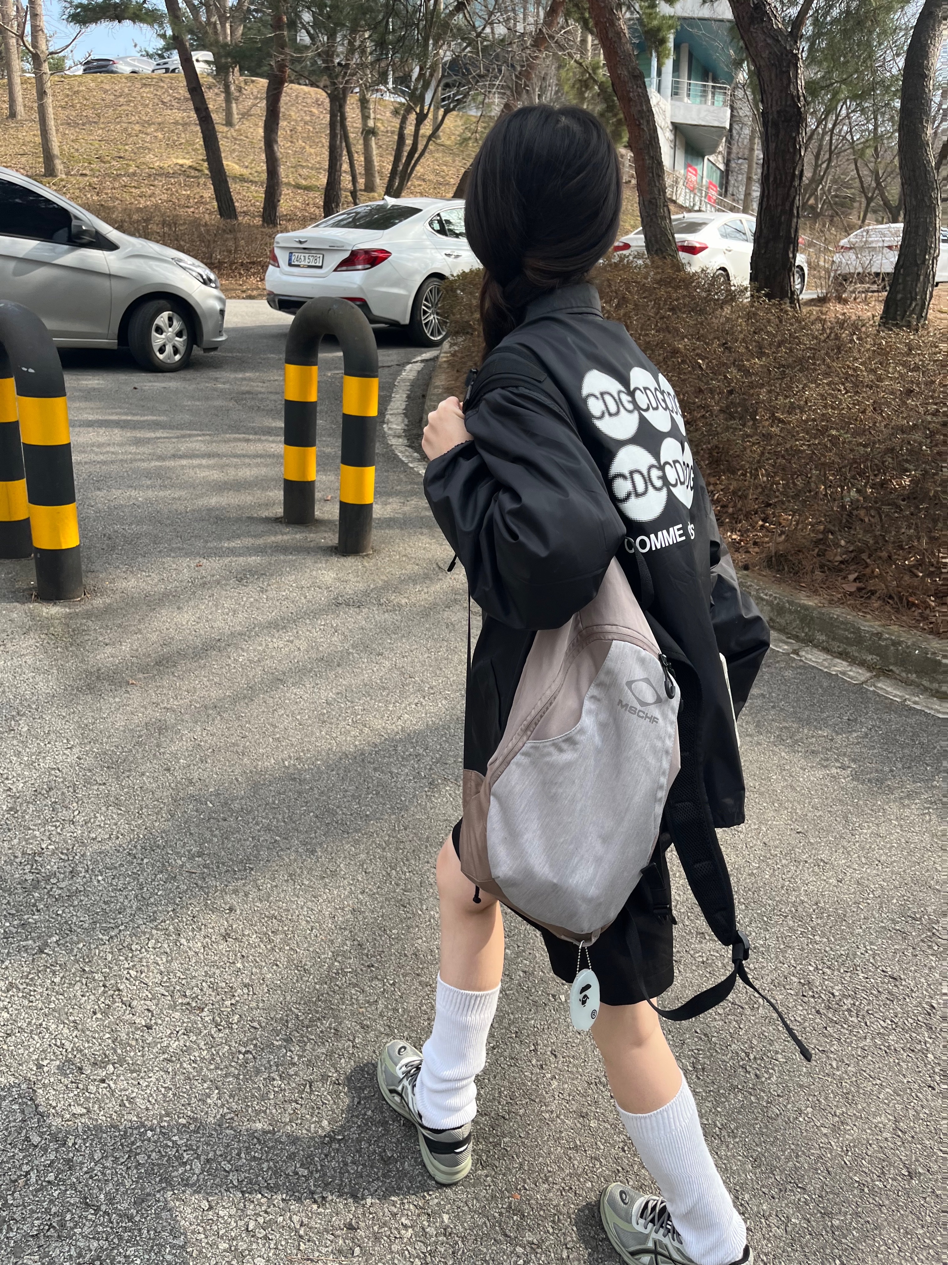Asics Jog 100 S Sheet Rock - 2E Wide, Mischief Rhombus Backpack Pink Grey 착용 스타일 - 1
