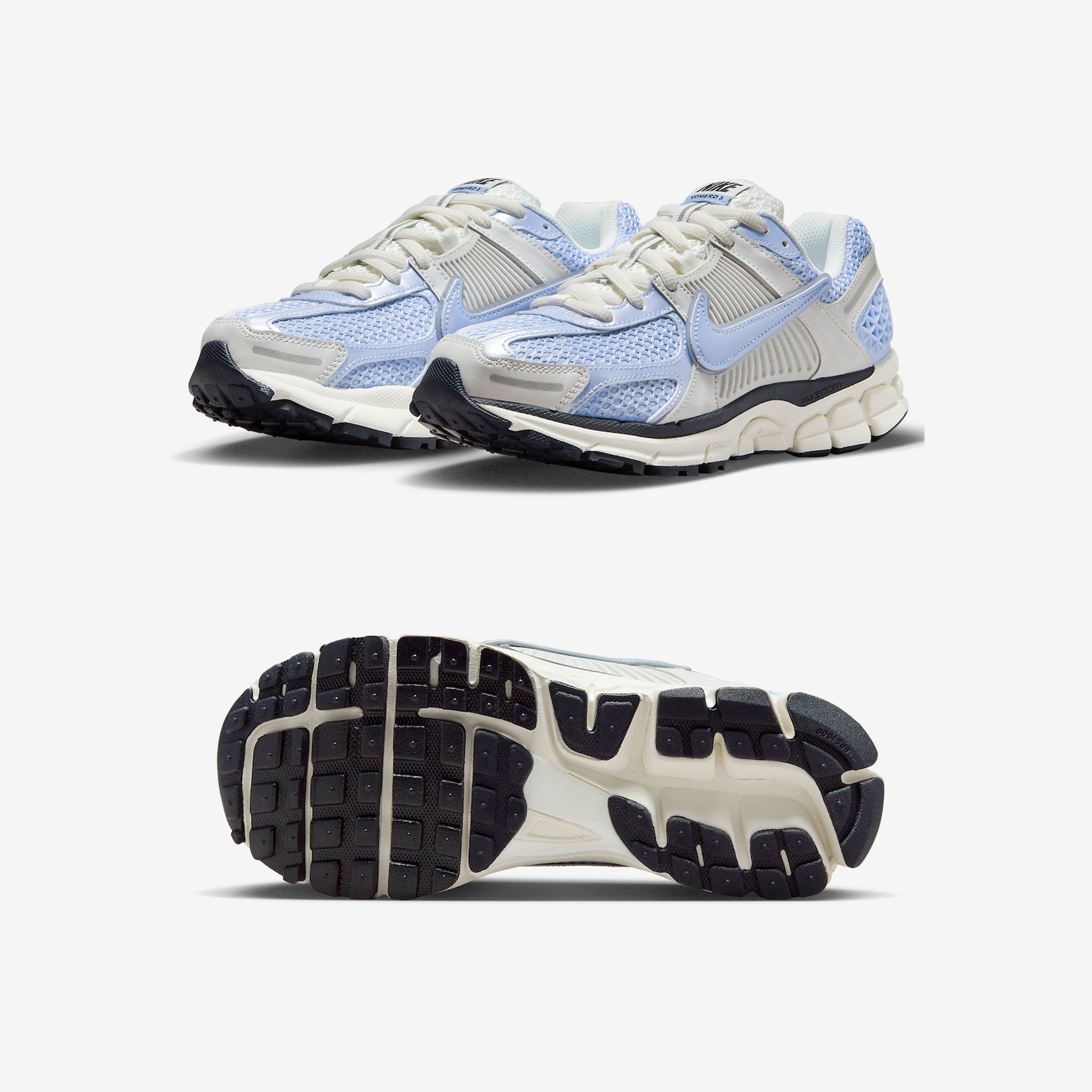 (W) Nike Zoom Vomero 5 Photon Dust and Metallic Silver, Nike Zoom Vomero 5 PRM Light Iron Ore and Flat Fewter 착용 스타일 - 2