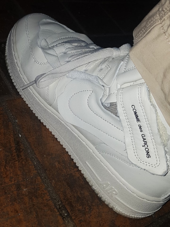 Nike x Comme des Garcons Homme Plus Air Force Mid White 착용 스타일